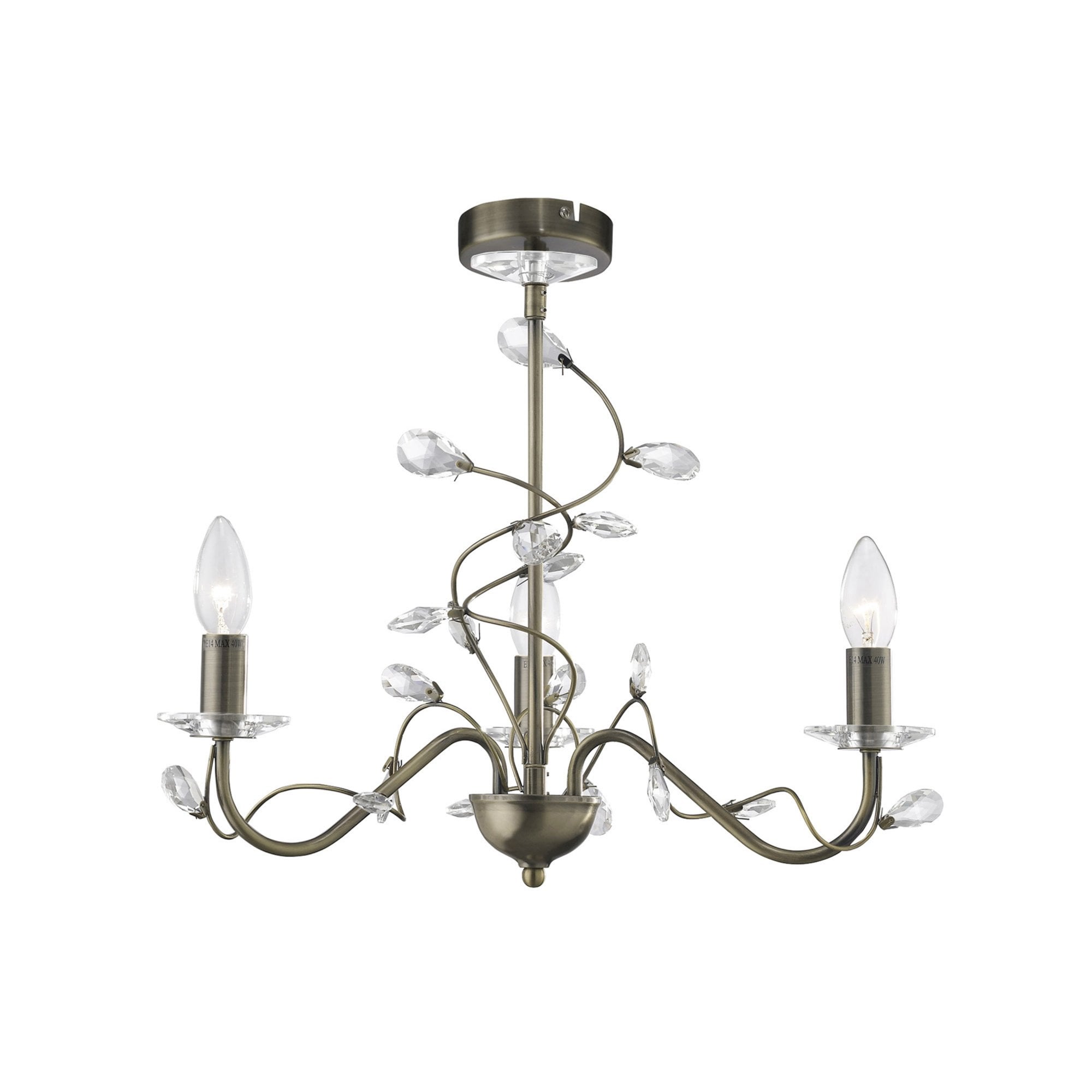 Diyas IL31223 Willow Pendant 3 Without Shade Light Antique Brass/Crystal