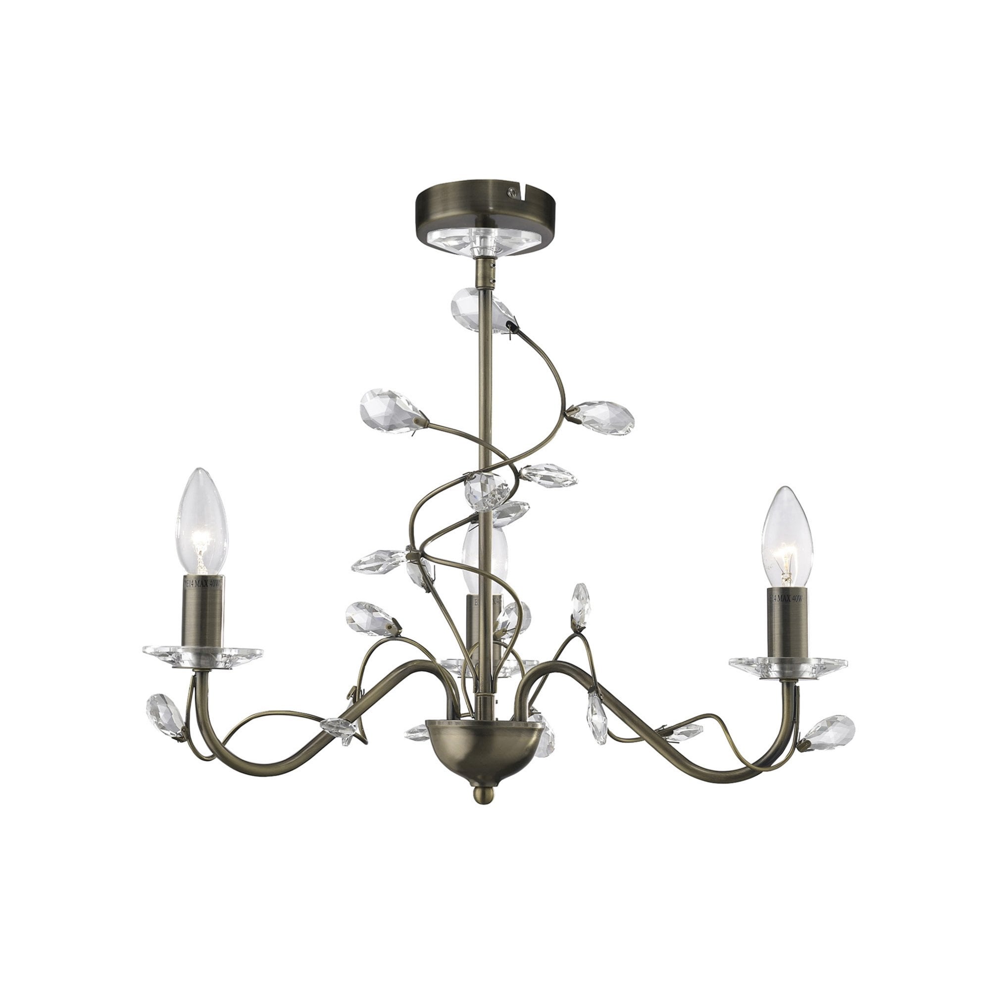 Diyas IL31223 Willow Pendant 3 Without Shade Light Antique Brass/Crystal