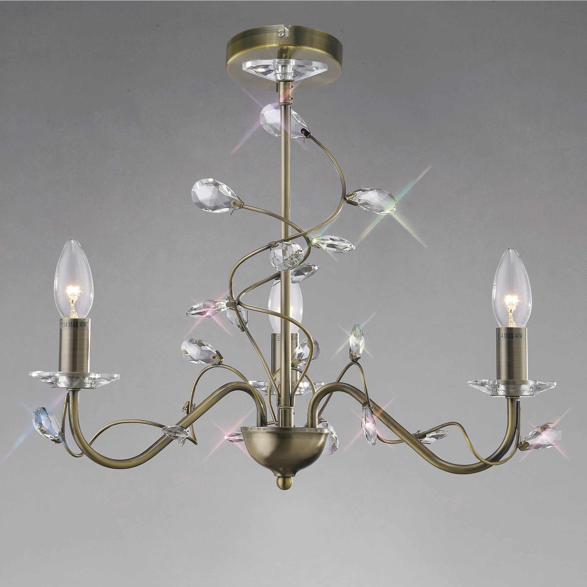 Diyas IL31223 Willow Pendant 3 Without Shade Light Antique Brass/Crystal