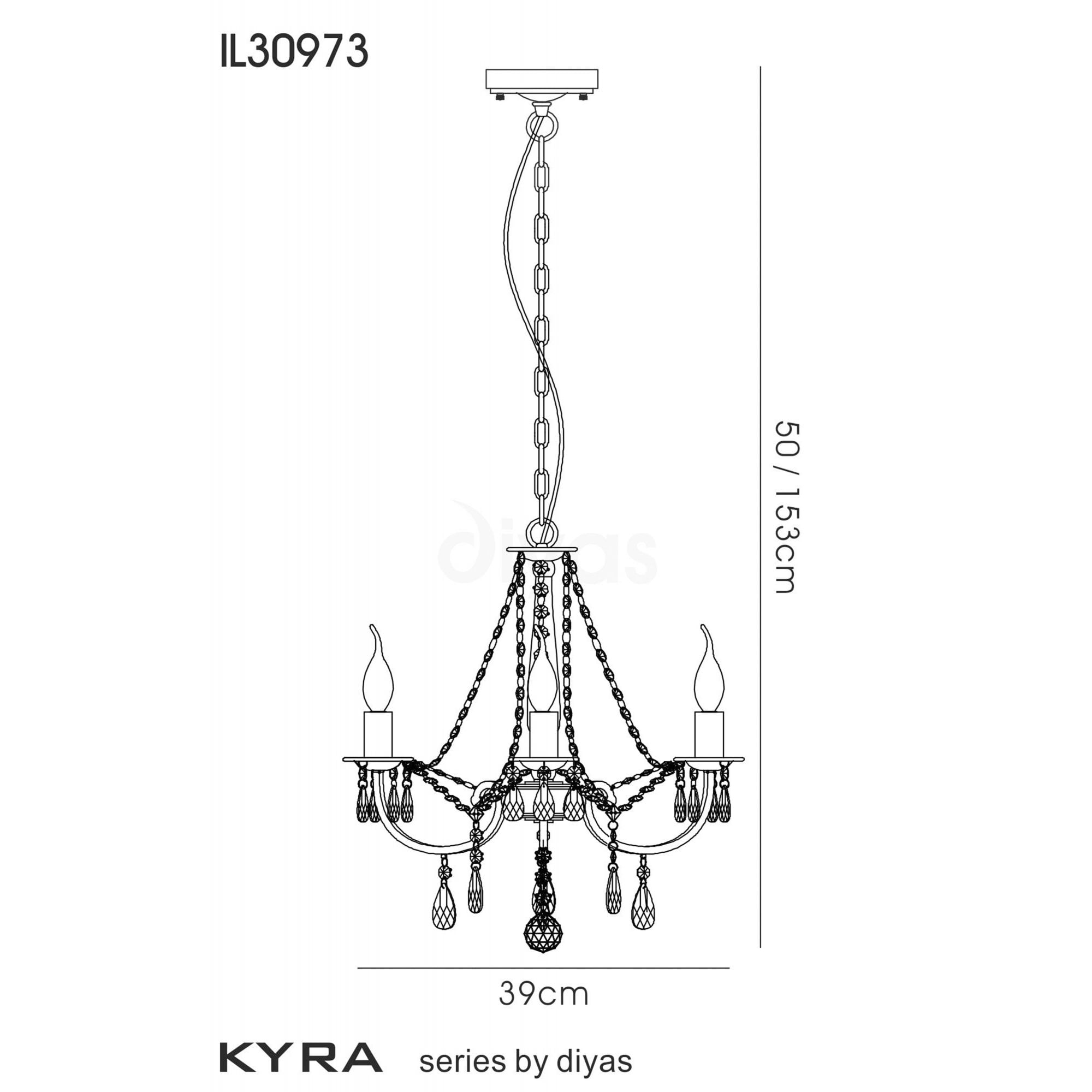 Diyas IL30973 Kyra Pendant 3 Light Satin Nickel/Crystal