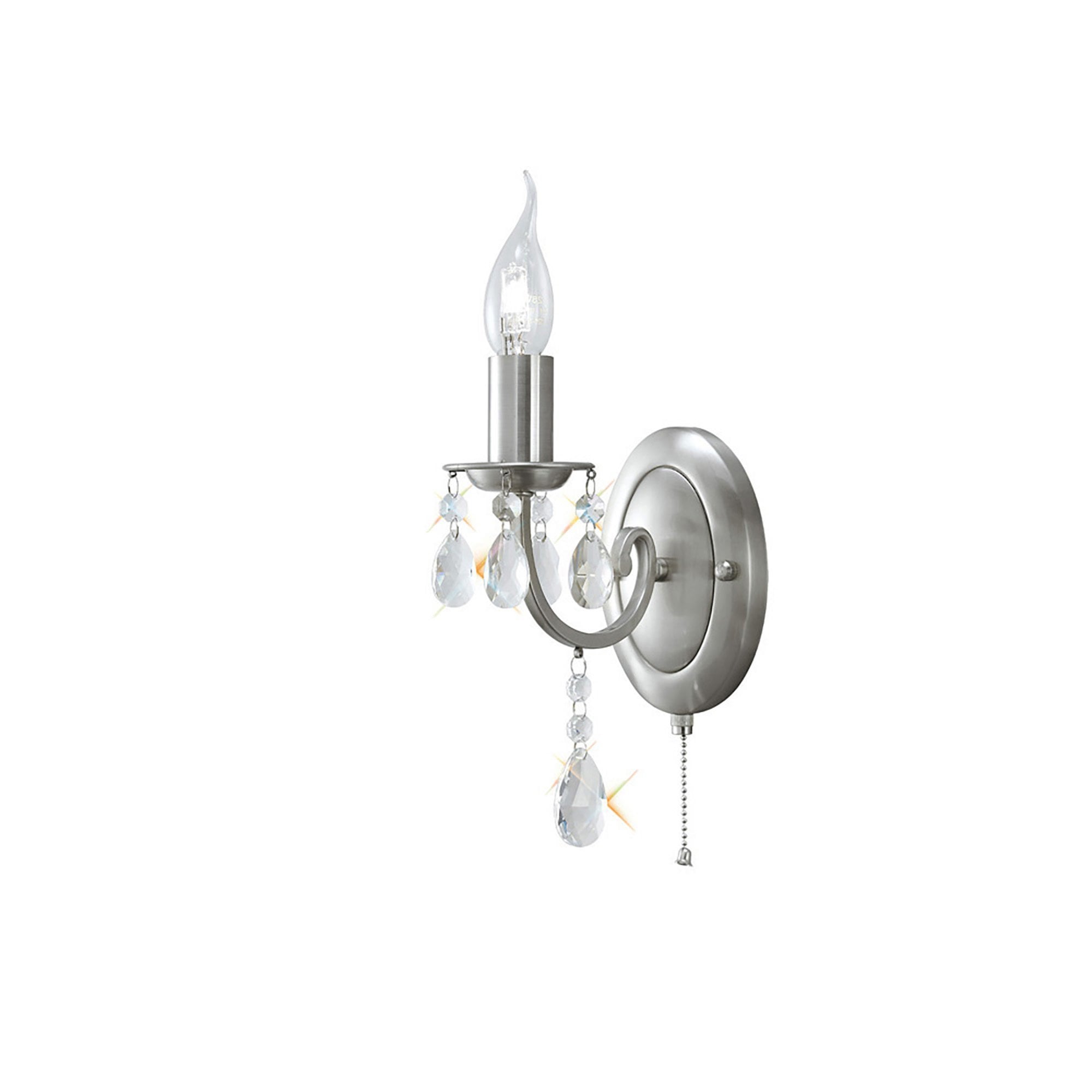 Diyas IL30971 Kyra Wall Light Switched 1 Light Satin Nickel/Crystal