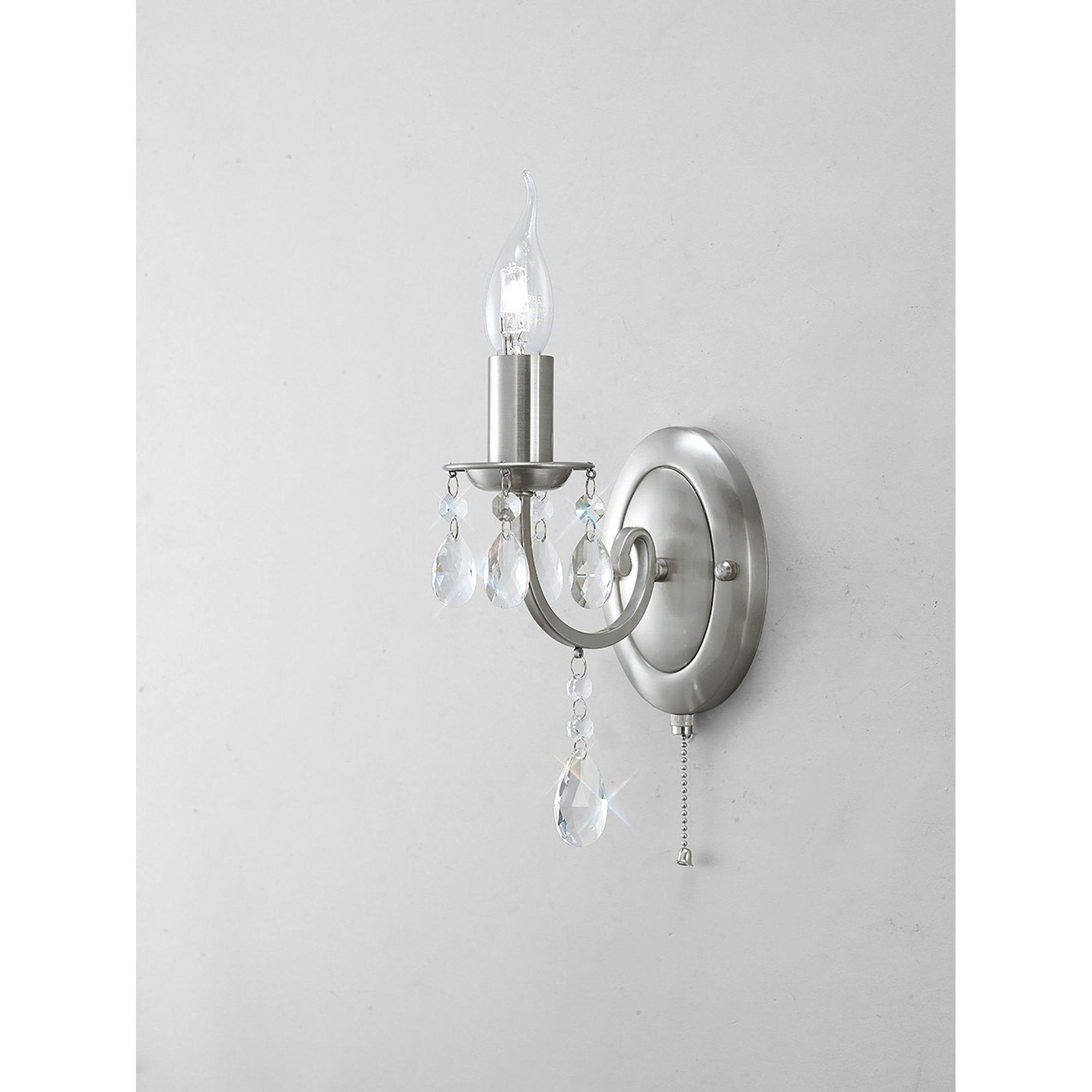 Diyas IL30971 Kyra Wall Light Switched 1 Light Satin Nickel/Crystal