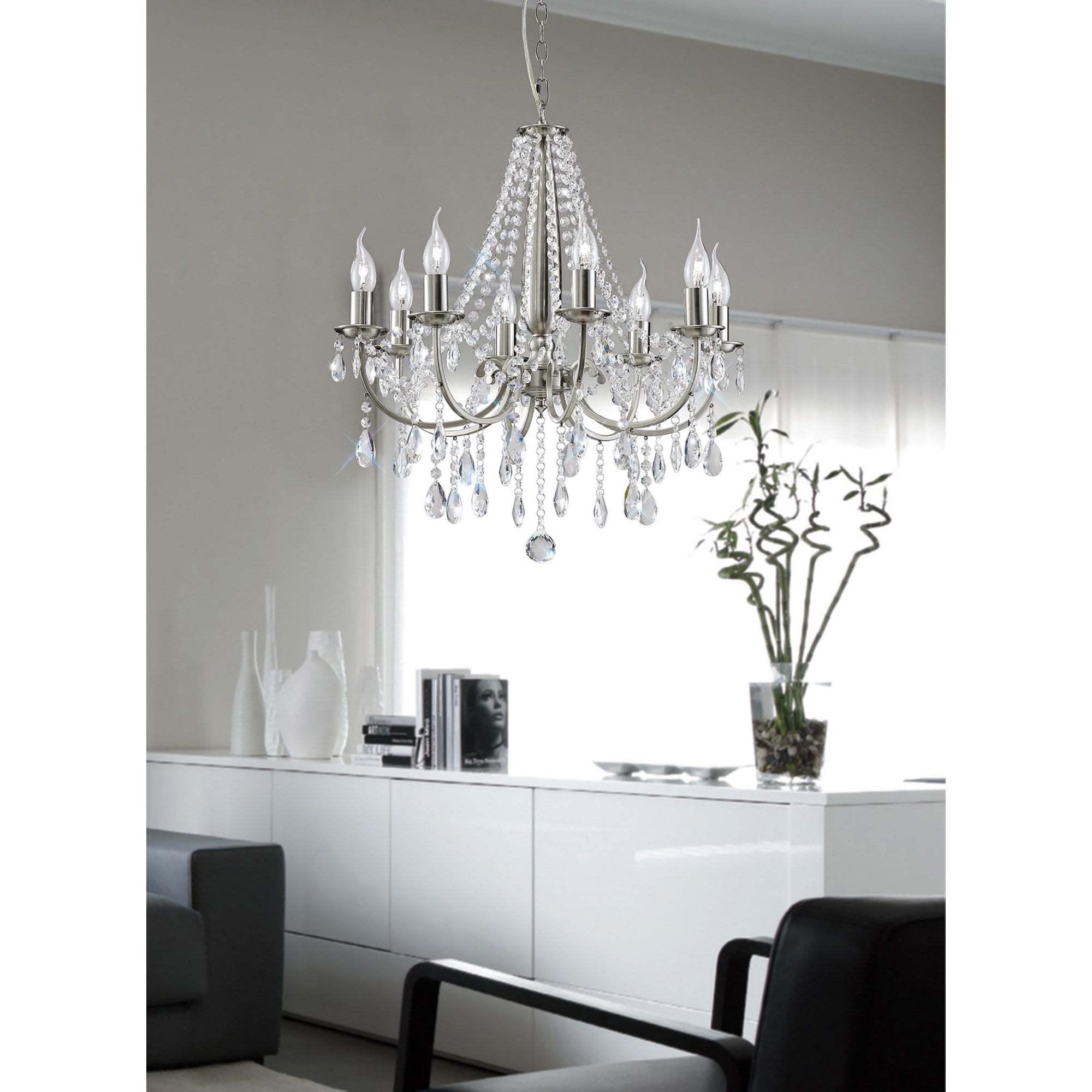 Diyas IL30978 Kyra Pendant 8 Light Satin Nickel/Crystal
