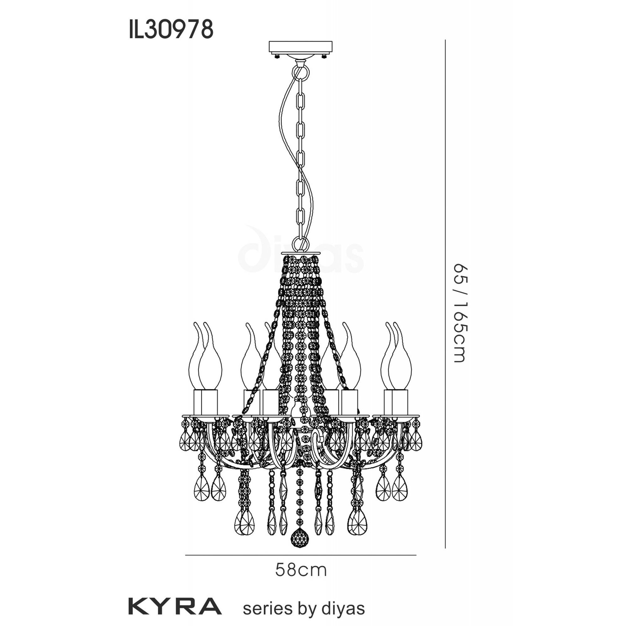 Diyas IL30978 Kyra Pendant 8 Light Satin Nickel/Crystal