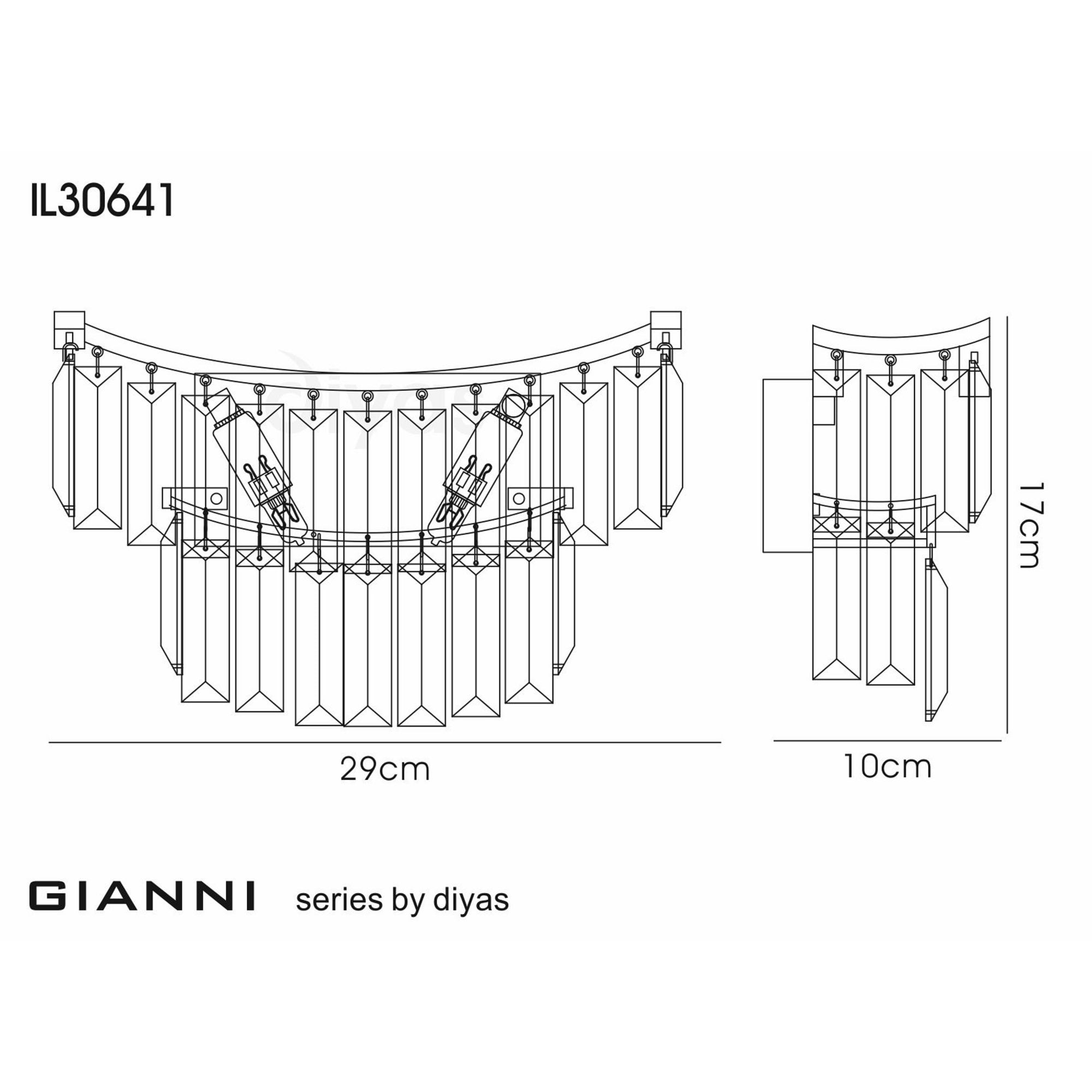 Diyas IL30641 Gianni Wall Light 2 Light Polished Chrome/Crystal