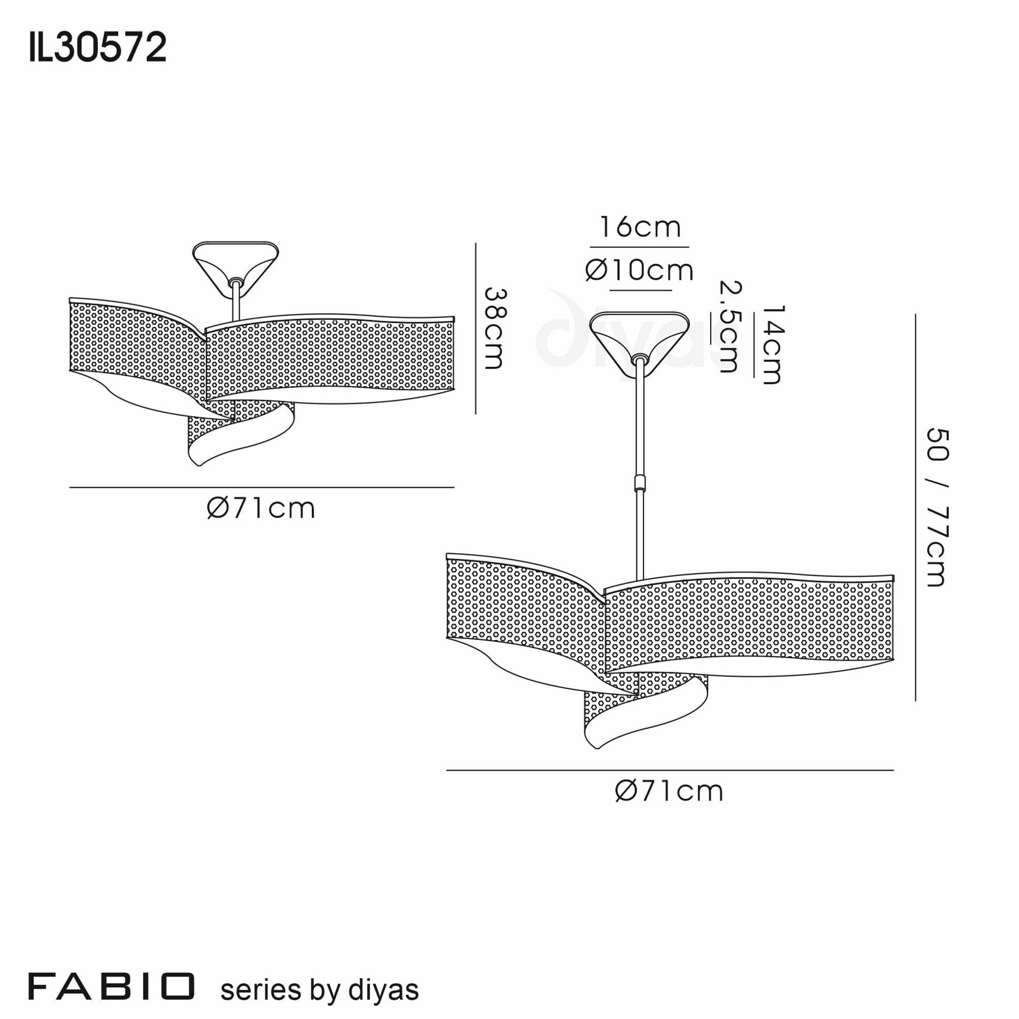 Diyas IL30572 Fabio Pendant Semi-Flush Convertible 3 Arm 6 Light Polished Chrome/Crystal