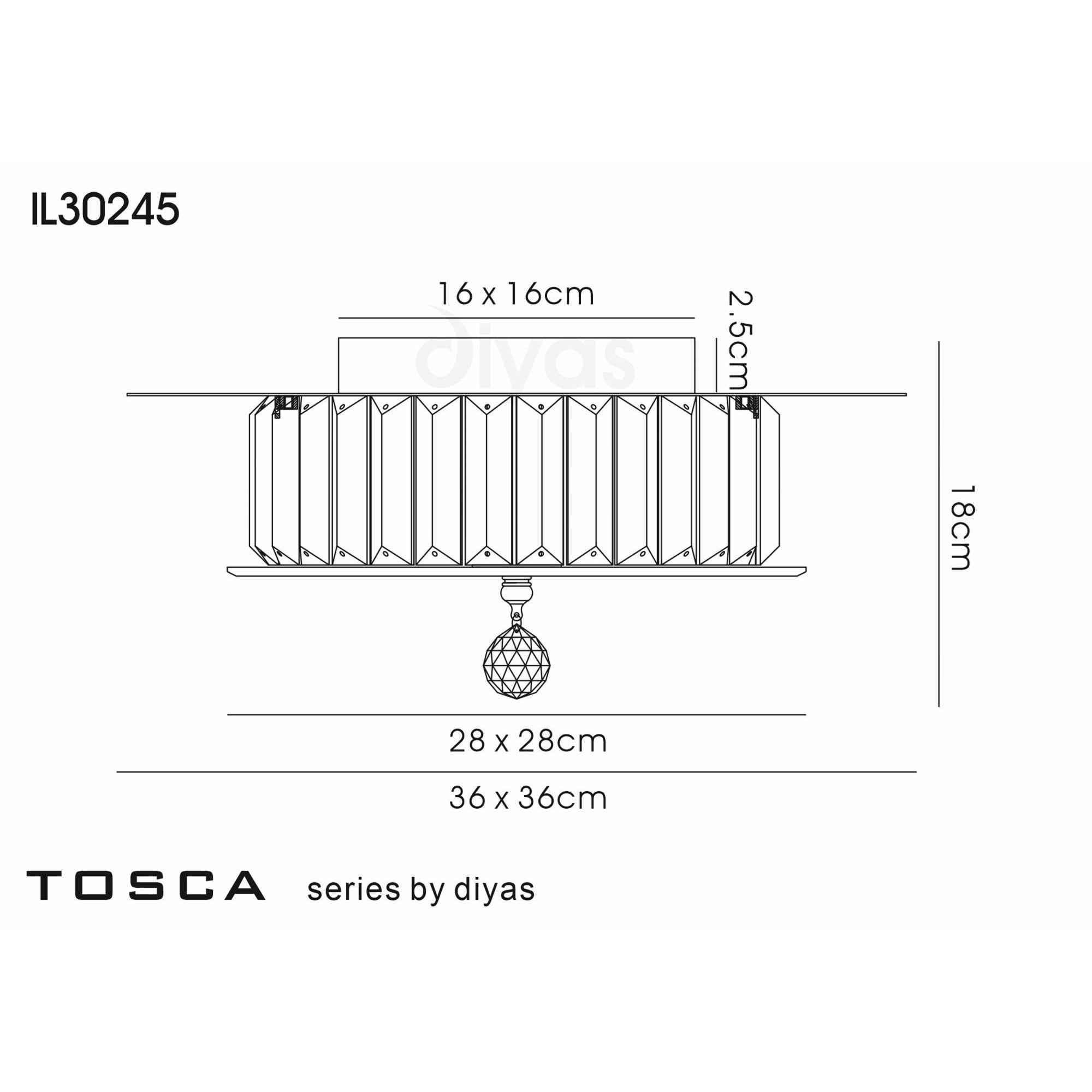 Diyas IL30245 Tosca Ceiling Square 4 Light Polished Chrome/Glass/Crystal