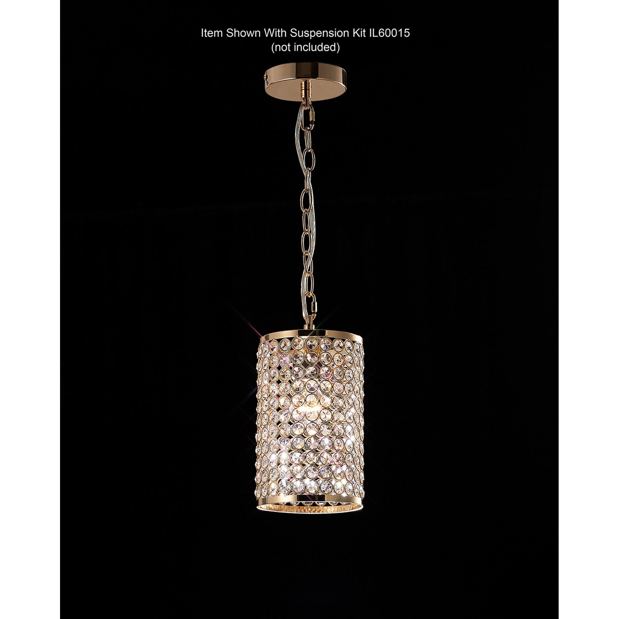 Diyas IL30761 Kudo Cylinder Shade - French Gold/Crystal - 15cm - Shade Only