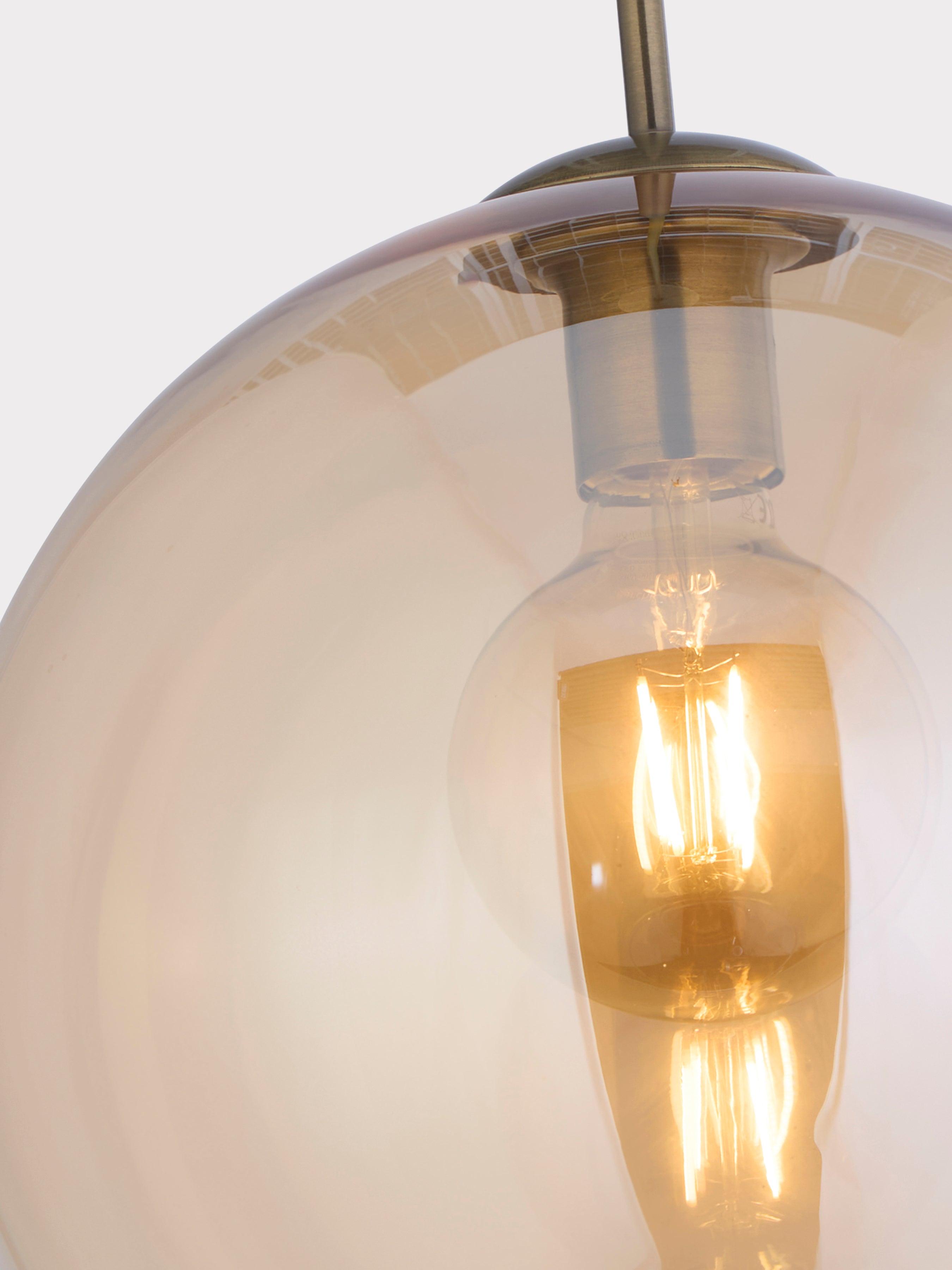 Searchlight Baines Single Round Pendant (30cm Diameter), Amber Glass, Antique Brass