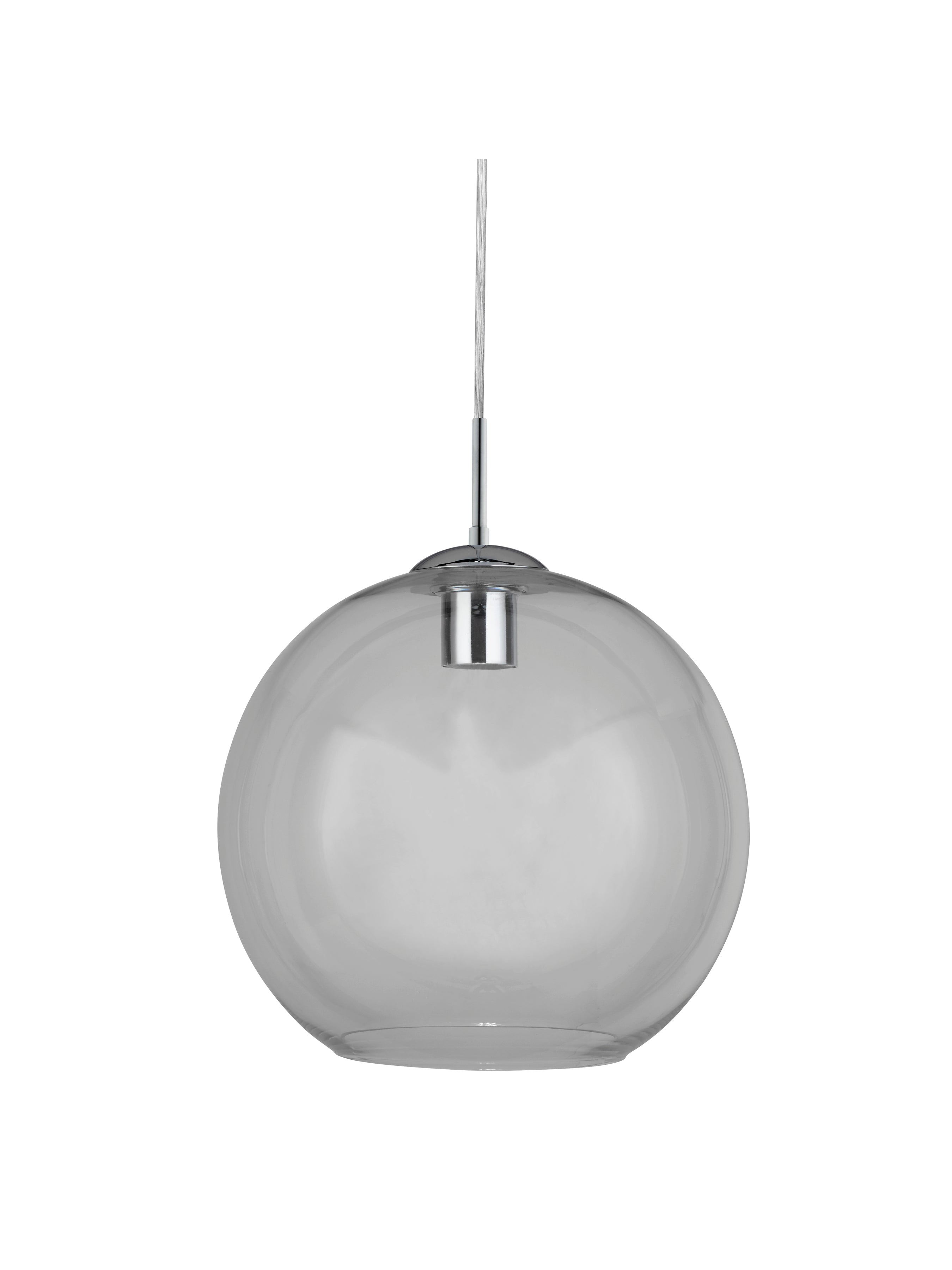 Searchlight Baines Single Round Pendant (30cm Diameter), Clear Glass, Chrome