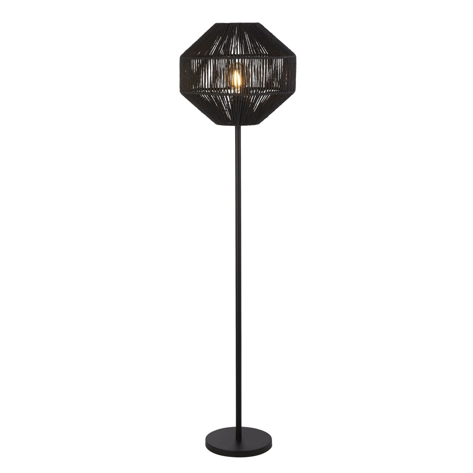 Searchlight Wyatt Wicker Floor Lamp - Black Wyatt Wicker