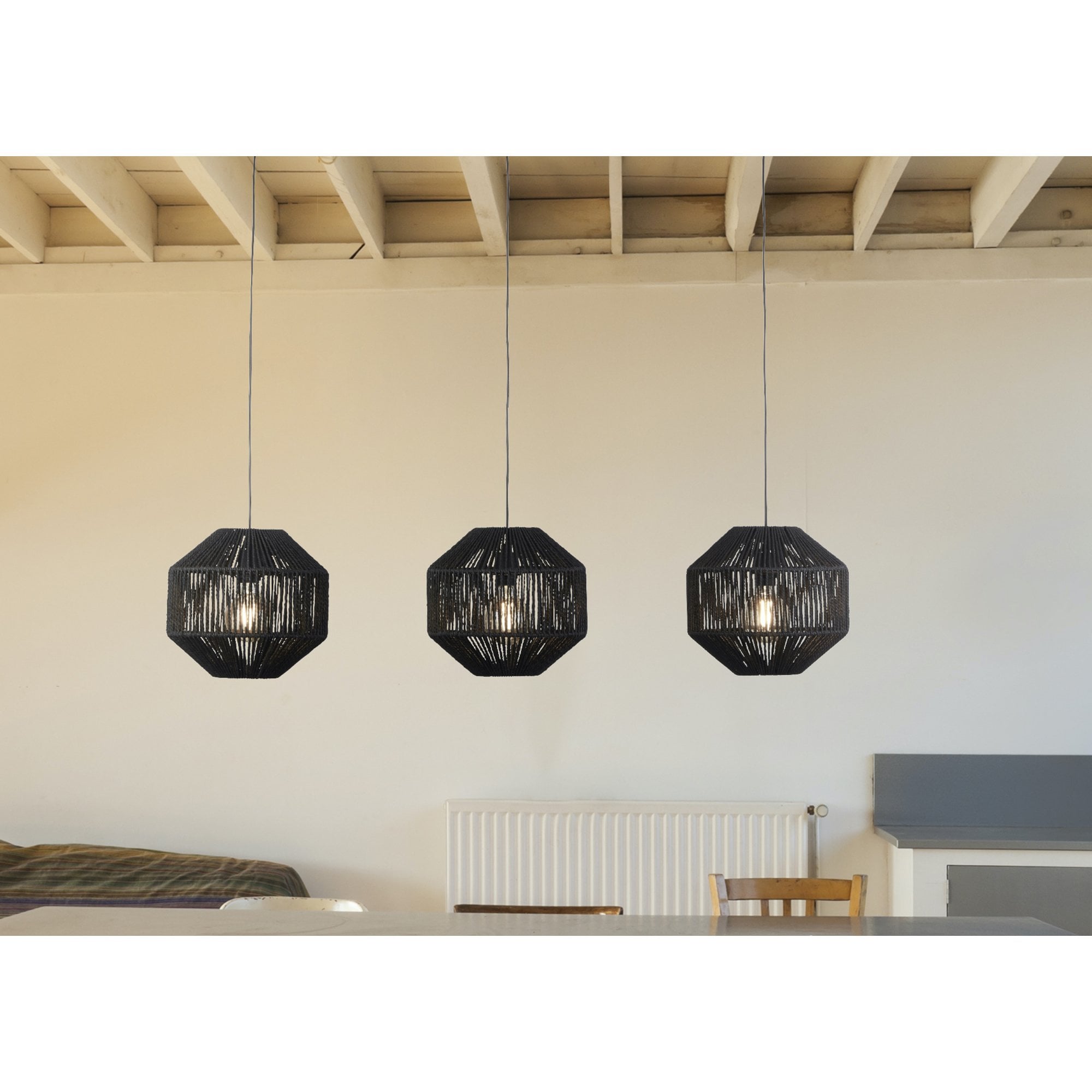 Searchlight Gainsborough 3 Light Linear Pendant - Black Wicker