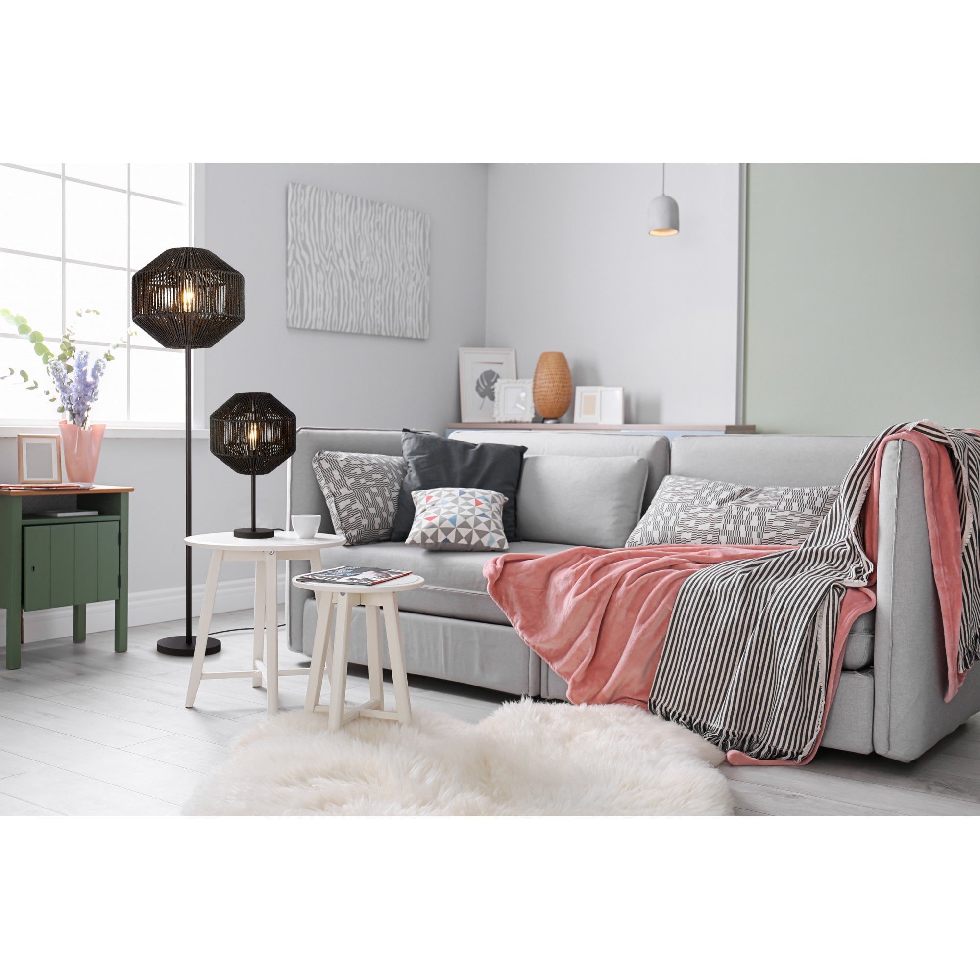 Searchlight Wyatt Wicker Table Lamp - Black Wyatt Wicker