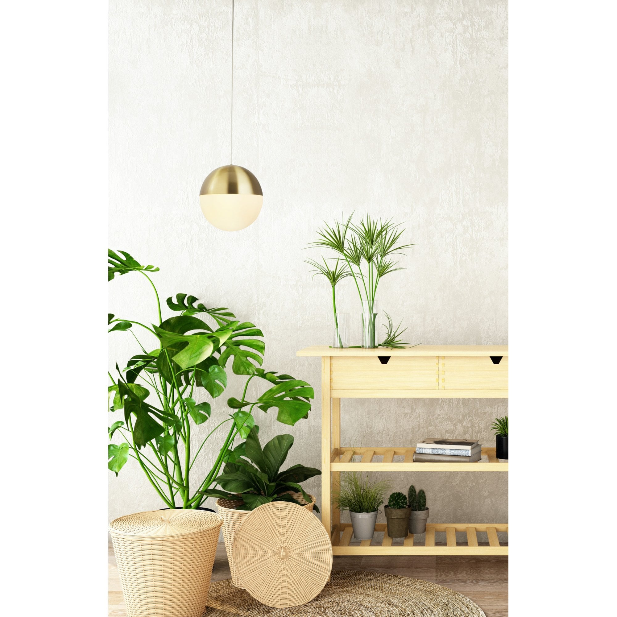 Searchlight Edmond Ceiling Pendant - Satin Brass & Opal Glass