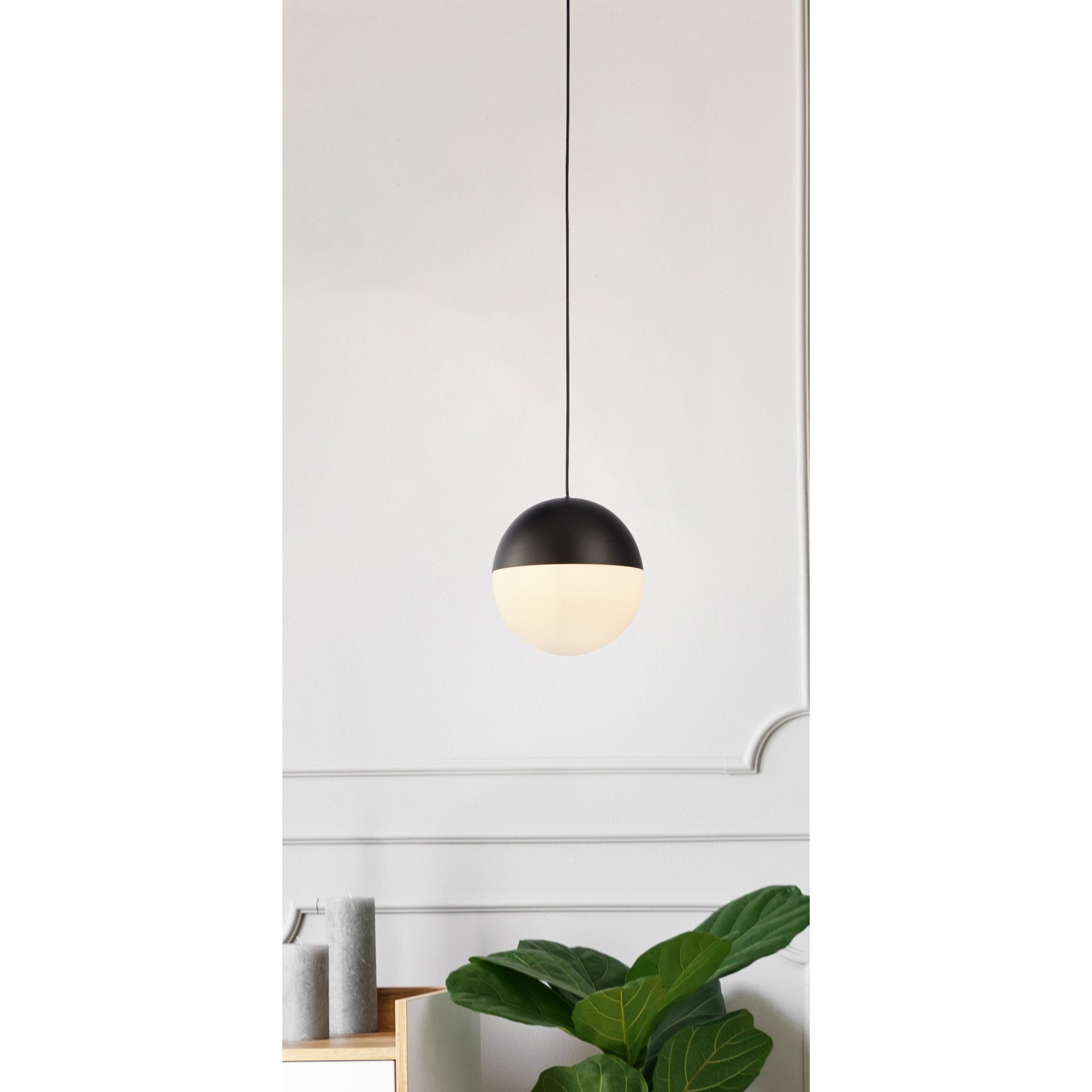 Searchlight Edmond Ceiling Pendant - Matt Black & Opal Glass