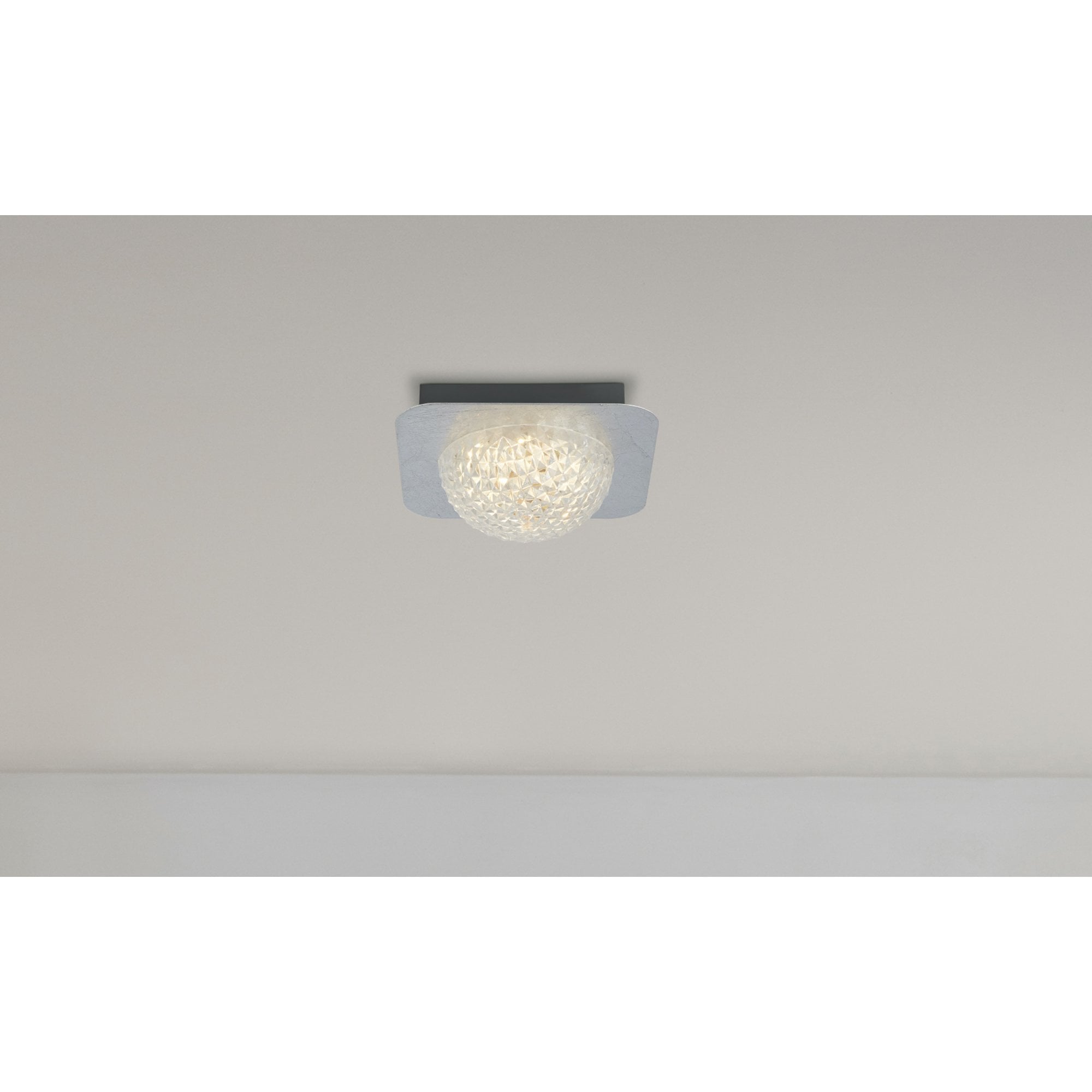 Searchlight Cambria LED Flush - Silver Leaf & Clear Acrylic