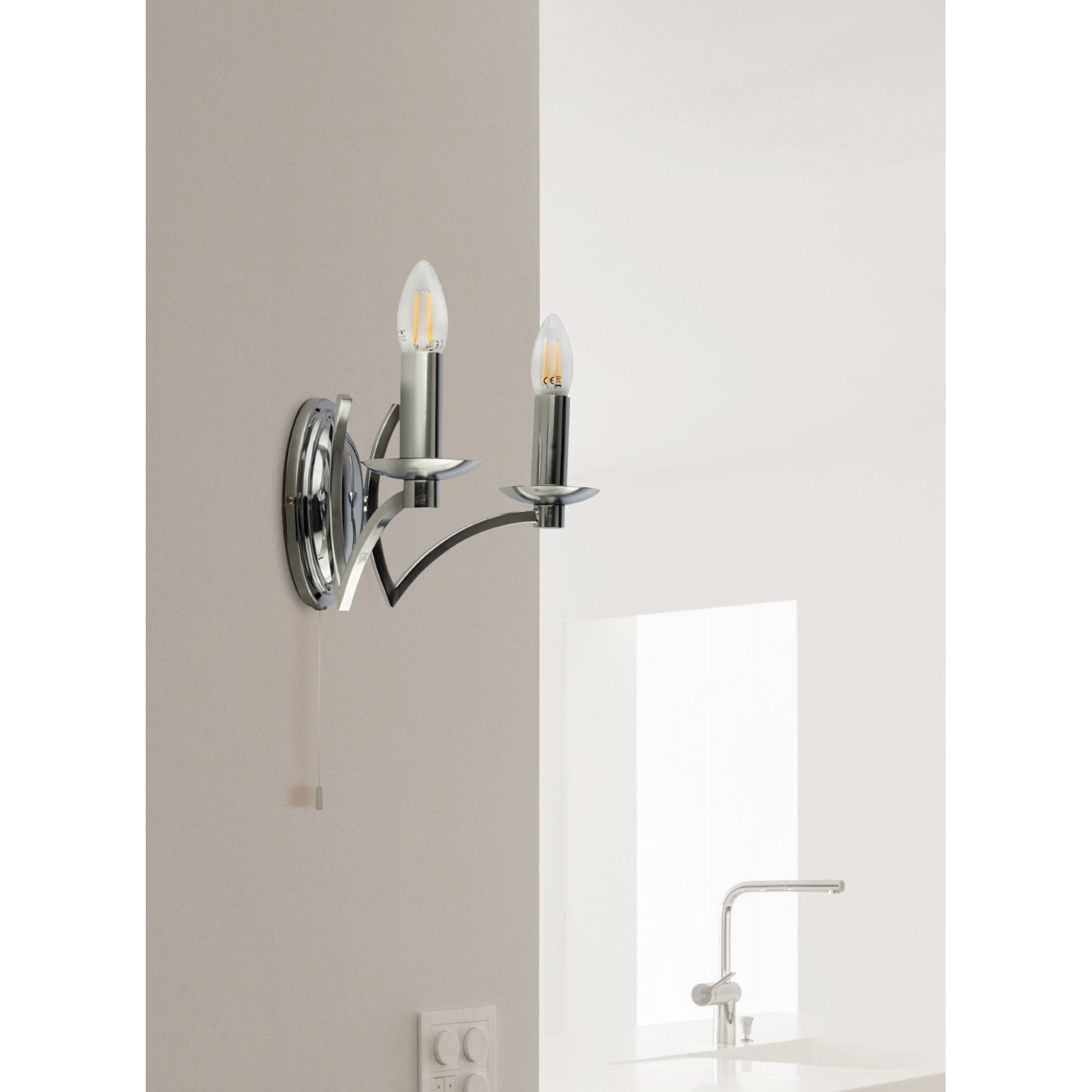 Searchlight Arley 2 Light Wall Light - Chrome