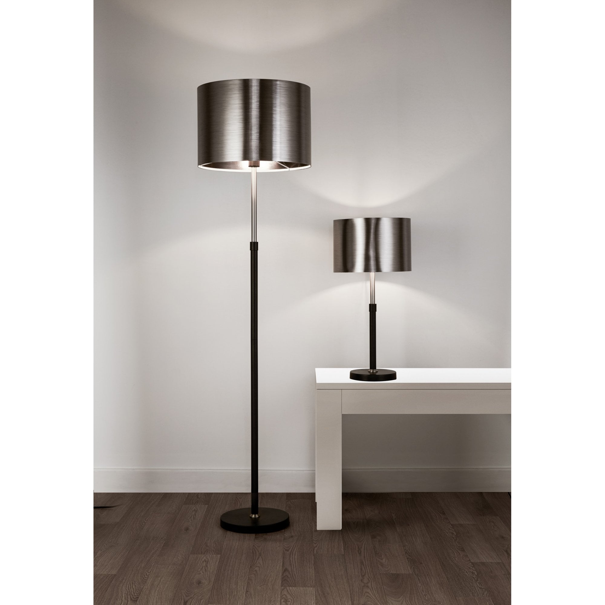 Searchlight Radcliffe Single Table Lamp - Black, Satin Silver & Chrome Shade