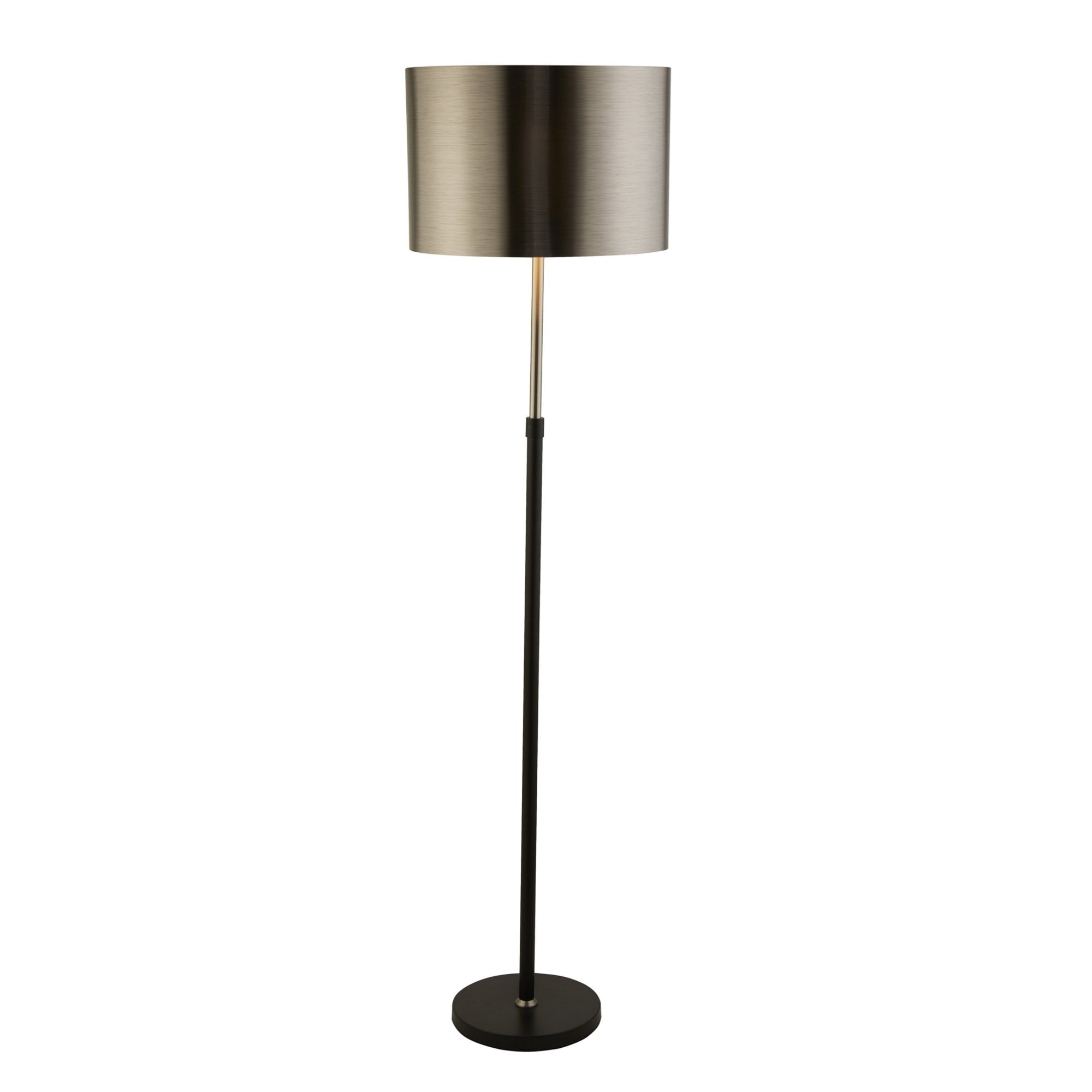 Searchlight Radcliffe Single Floor Lamp - Black, Satin Silver & Chrome Shade