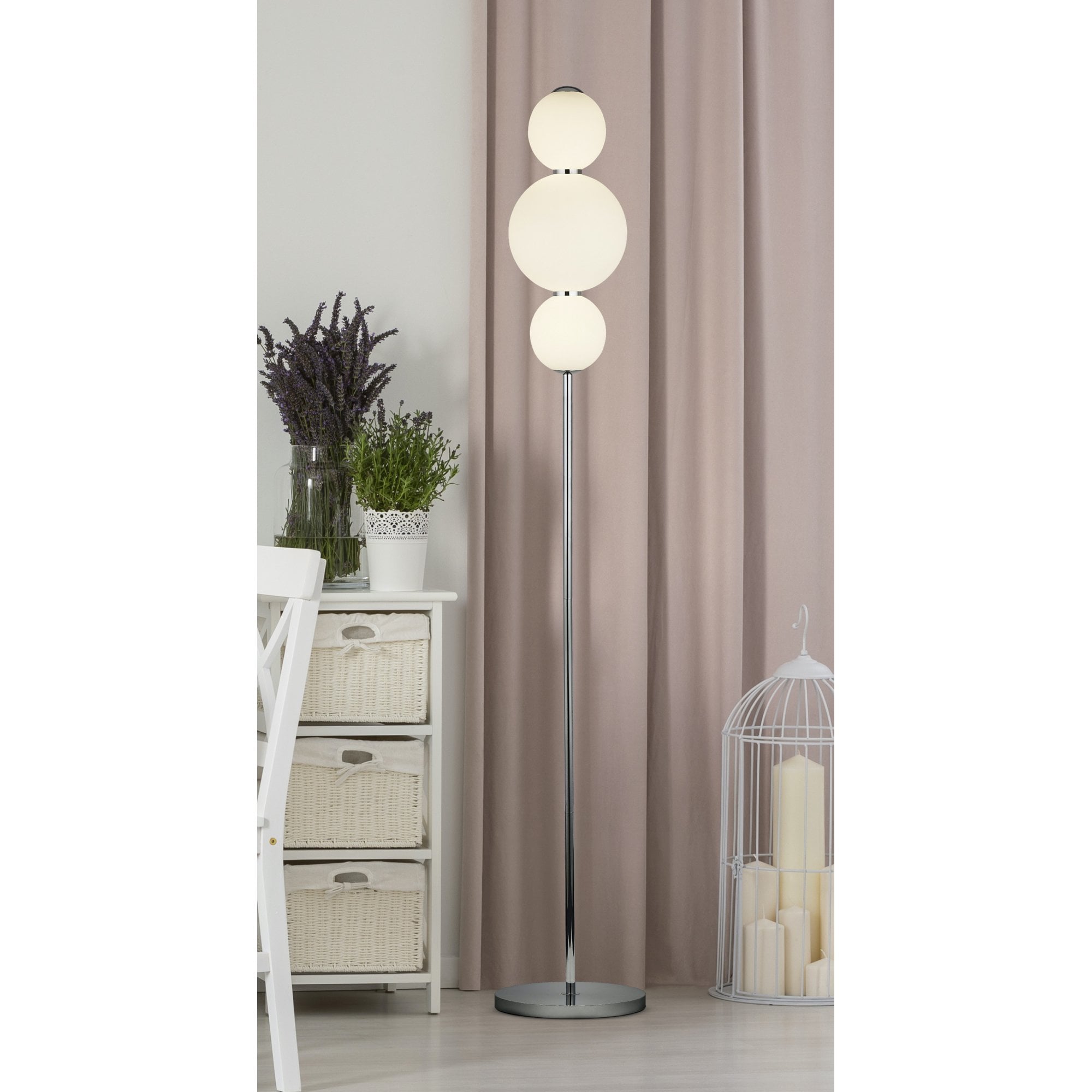 Searchlight Slater 3 Light Floor Lamp - Chrome & Opal Glass