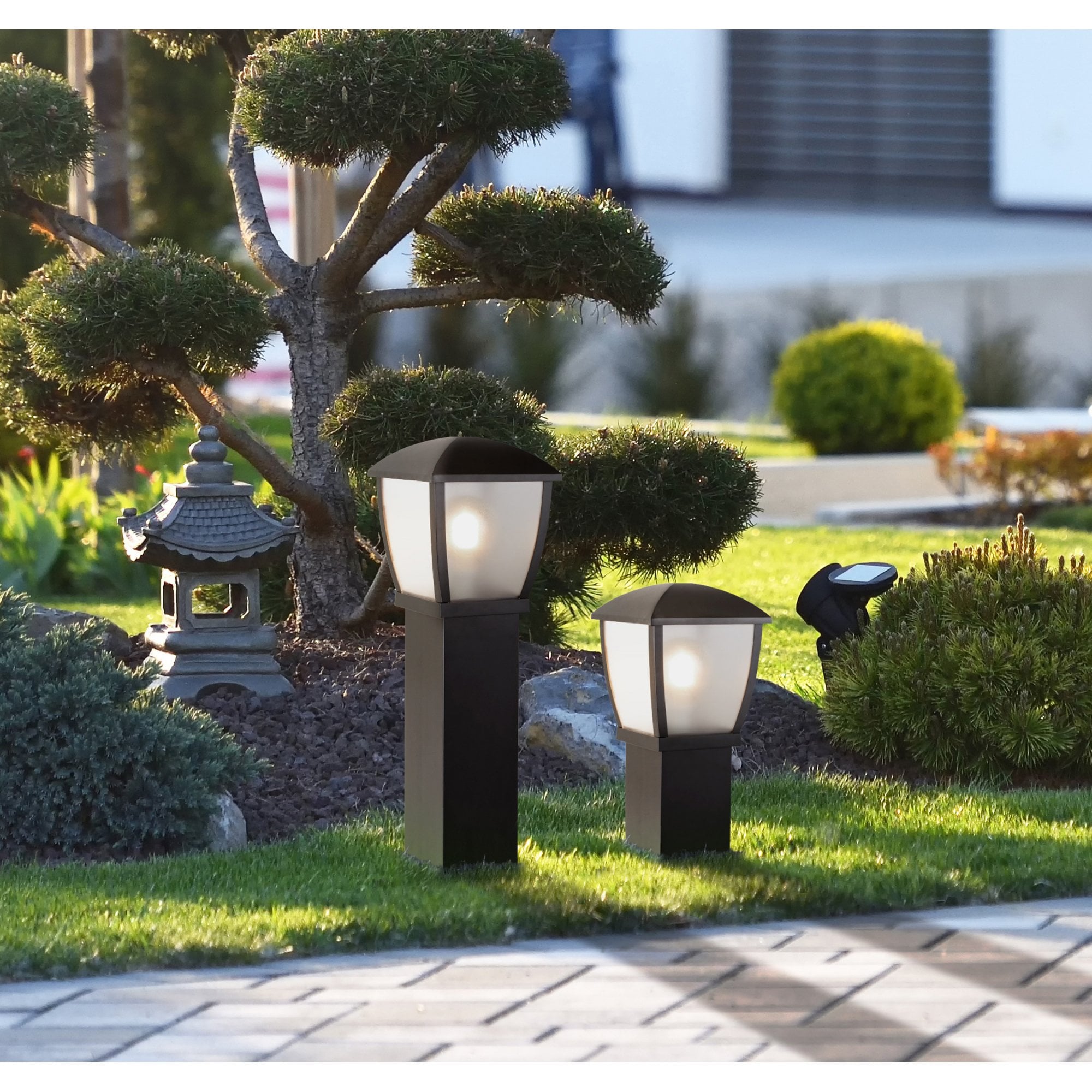 Searchlight Sefton 450mm Outdoor Post - Black & Clear Frosted Panels - IP44