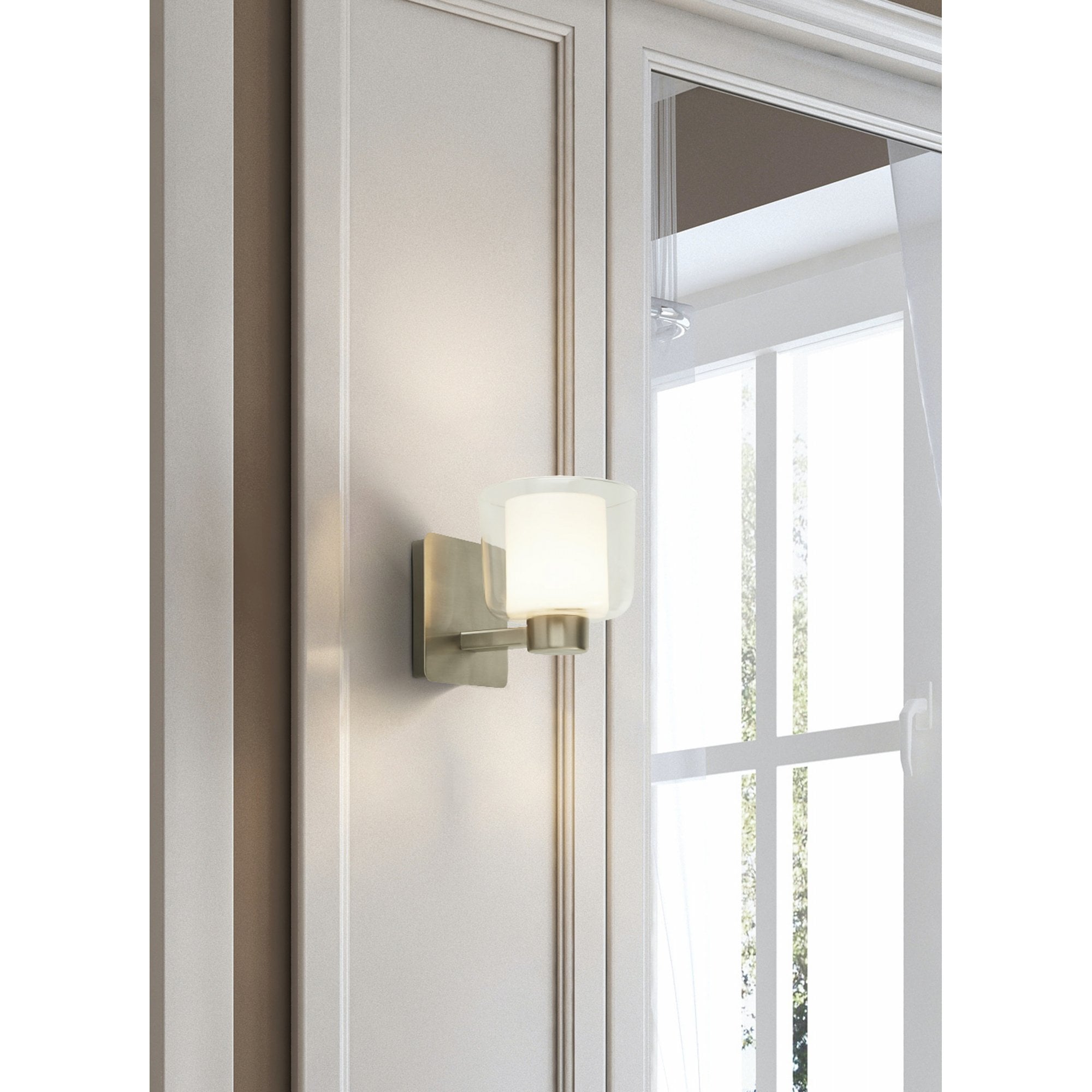 Searchlight Bluebell Wall Light - Satin Nickel & Glass - IP44