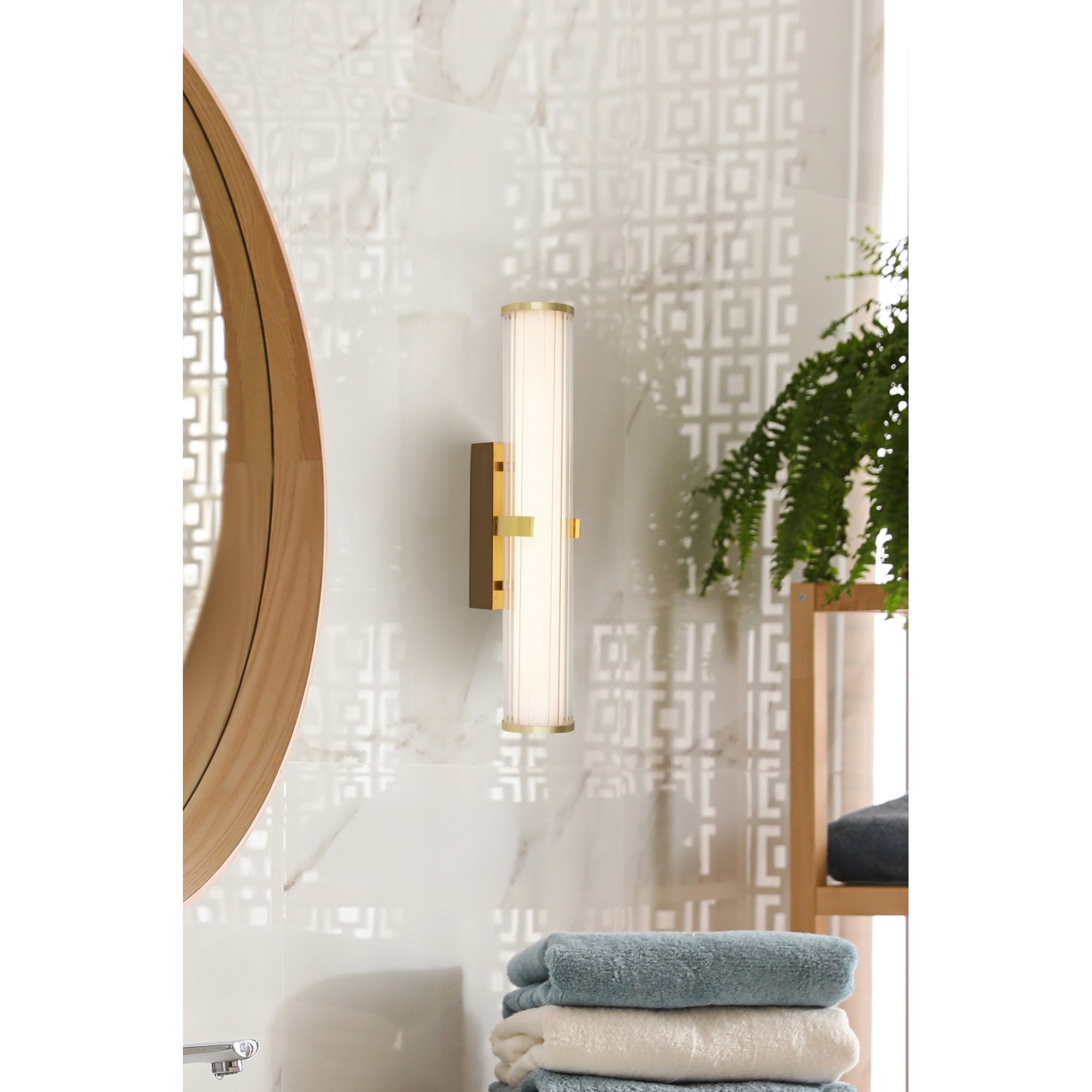 Searchlight Carisbrooke LED Bathroom Wall Light - Gold & Opal Glass - IP44