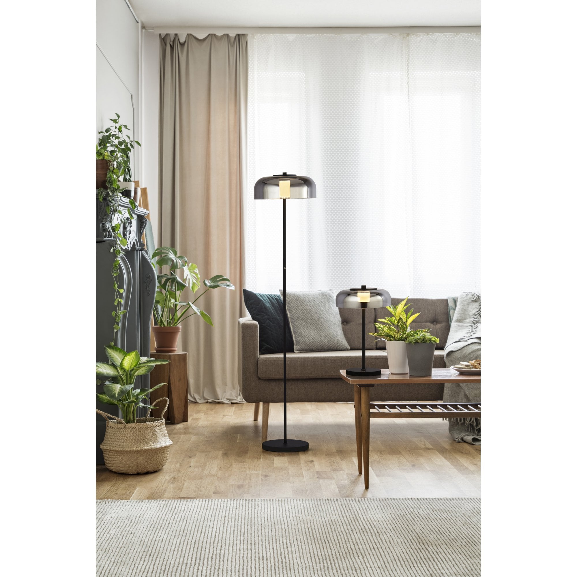 Searchlight Fir LED Floor Lamp - Matt Black & Smoked Glass