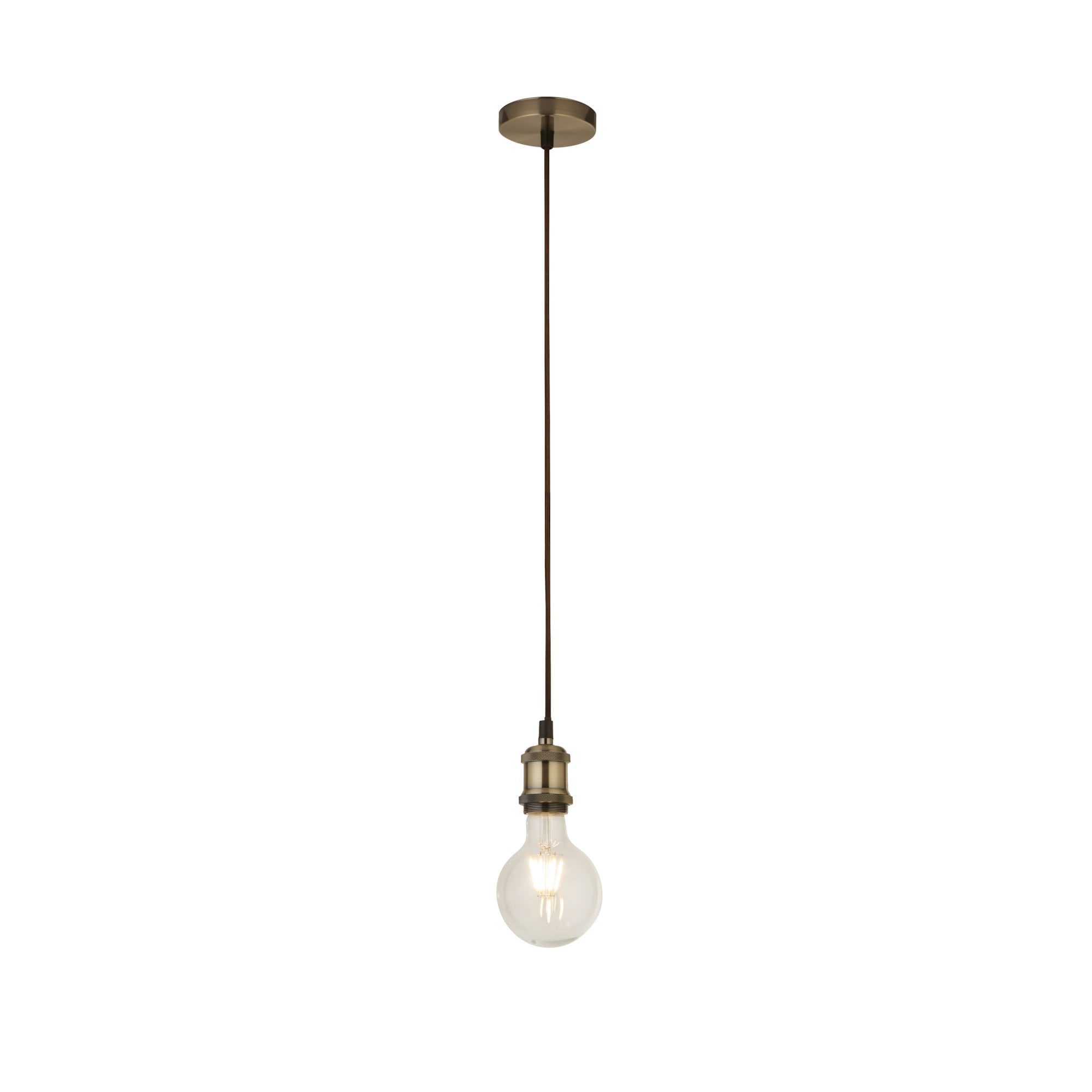 Searchlight Talbot 1 Light Textile Cable Suspension - Antique Brass & Brown