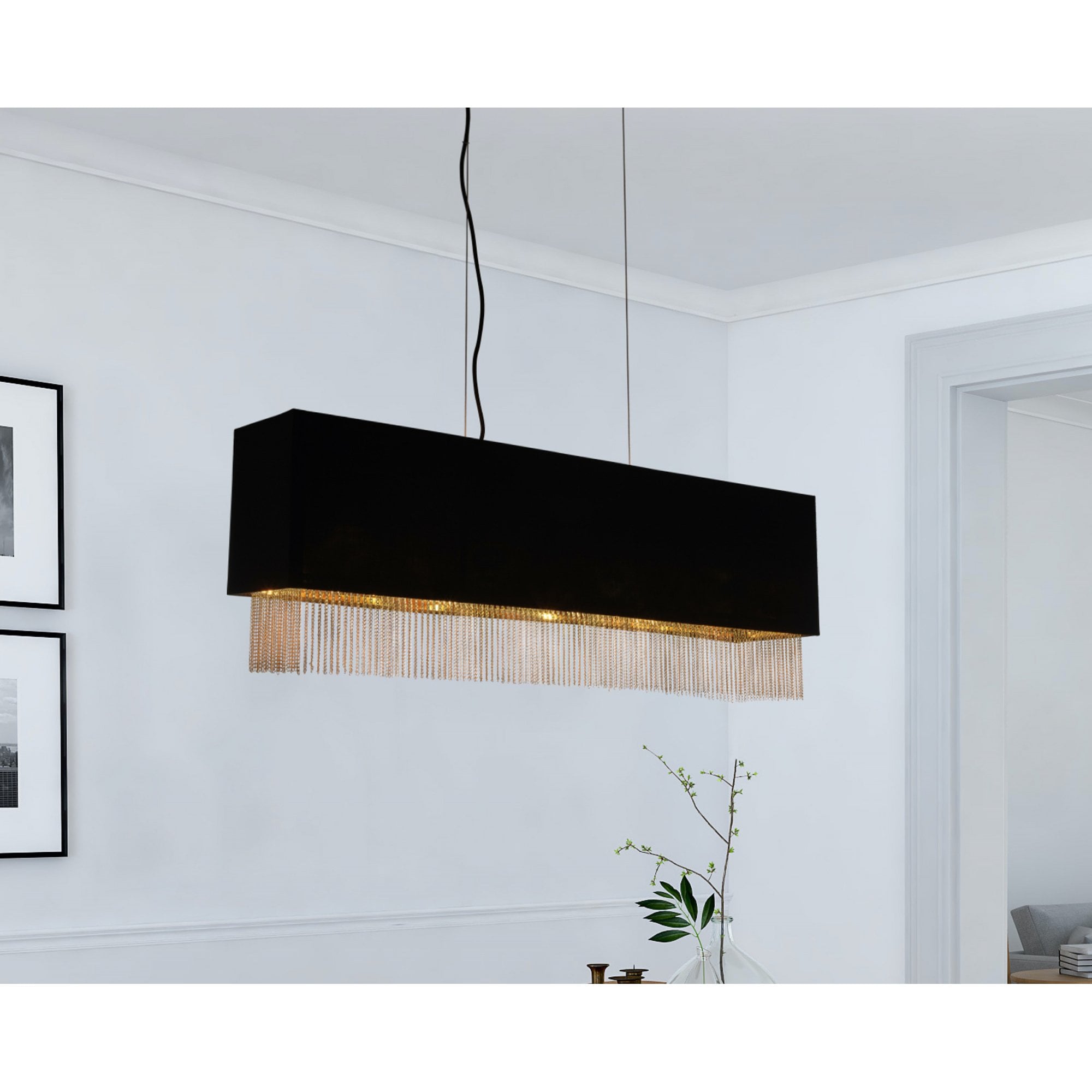 Searchlight Finlay 4 Light Ceiling Pendant - Black & Gold Chain