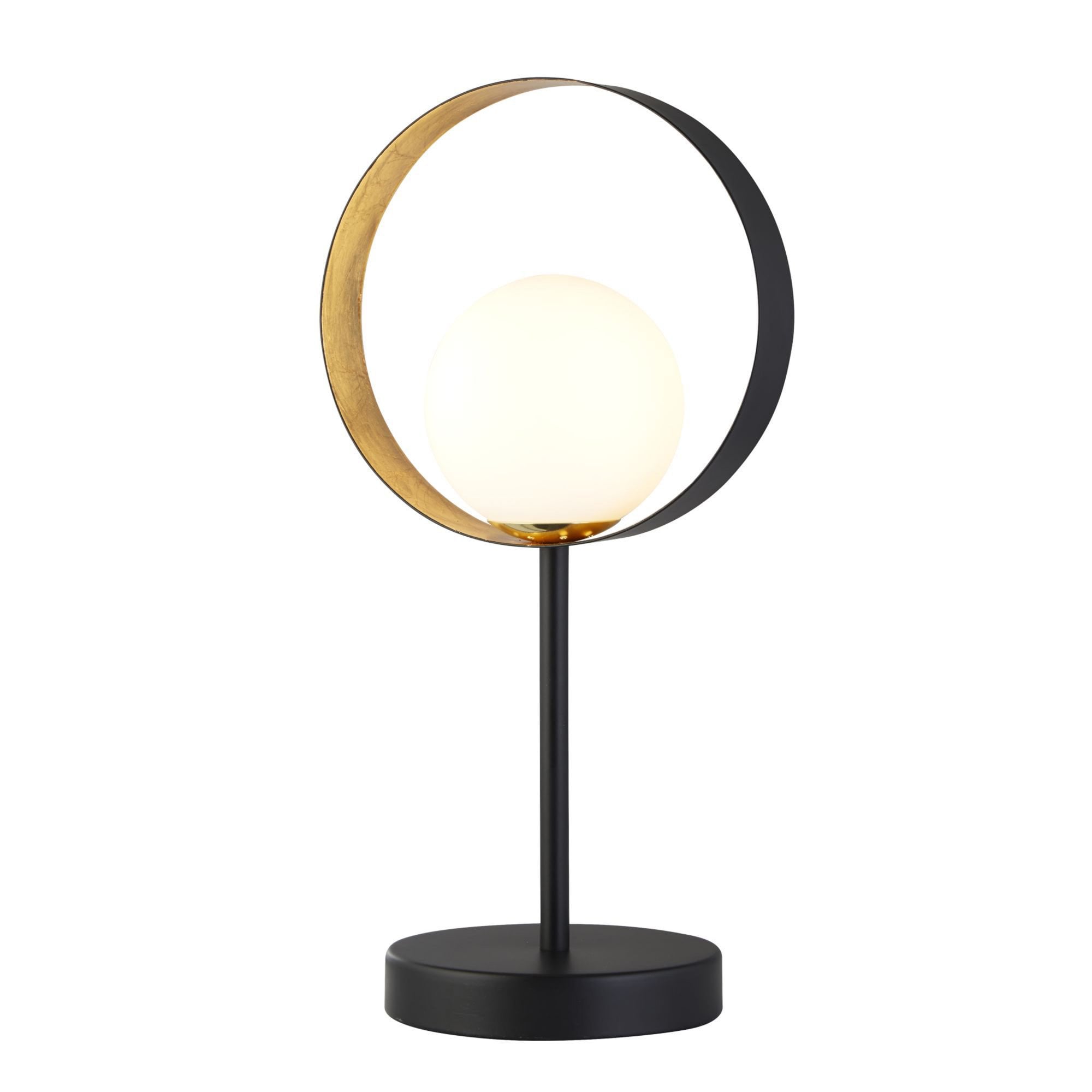 Searchlight Olivia Table Lamp - Matt Black Gold Leaf With Opal Glass Globe