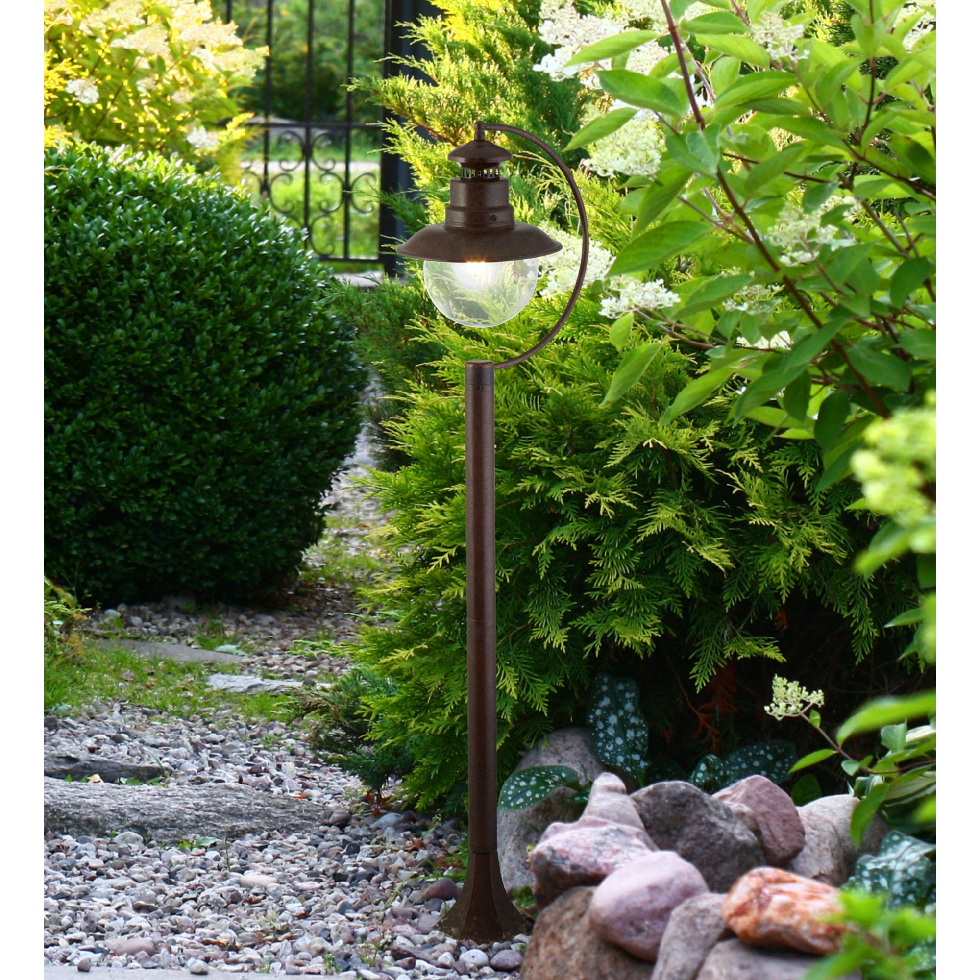Searchlight Southview 1100mm Outdoor Garden Post - Rustic Brown & Glass - IP44