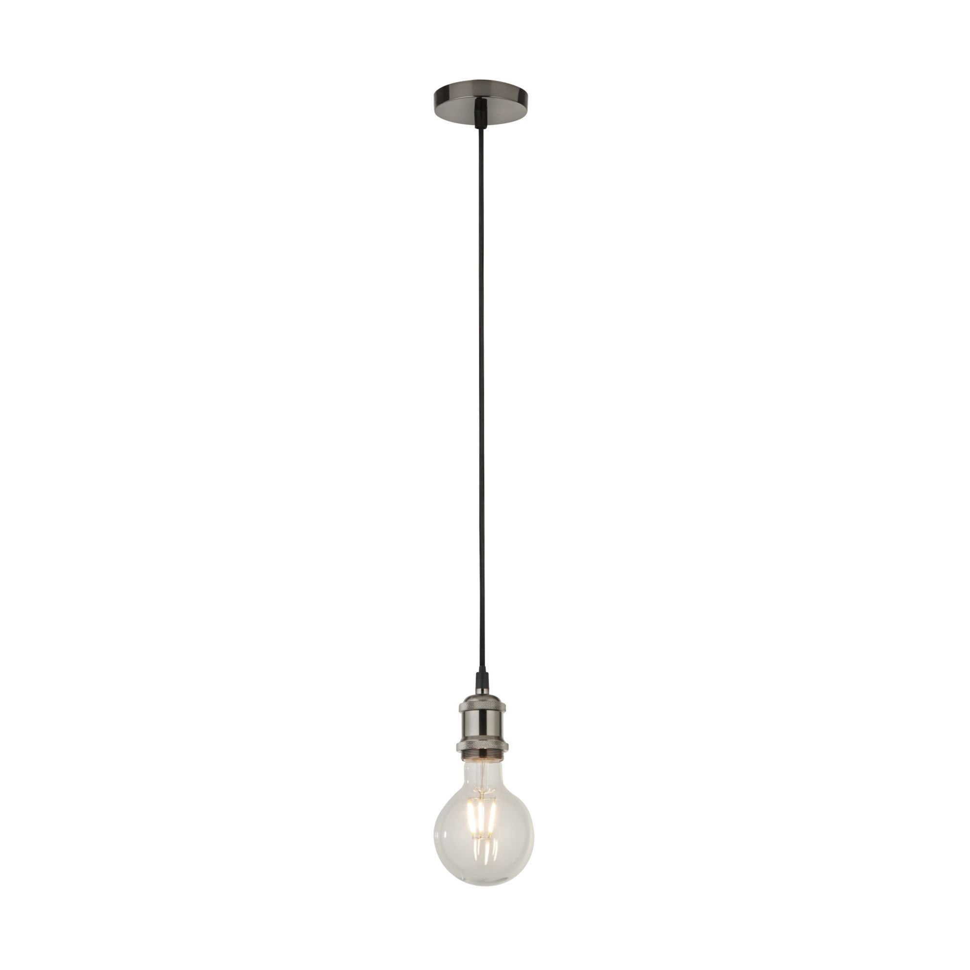 Searchlight Talbot 1 Light Textile Cable Suspension - Satin Silver & Black