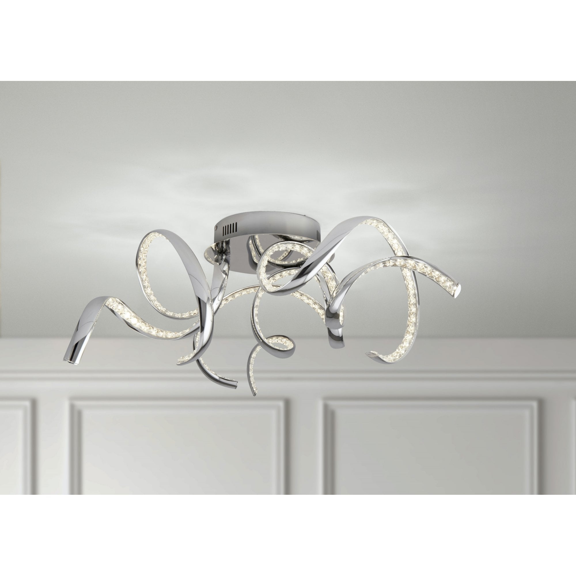 Searchlight Tennyson LED Flush Ceiling Light - Chrome & Clear Crystal