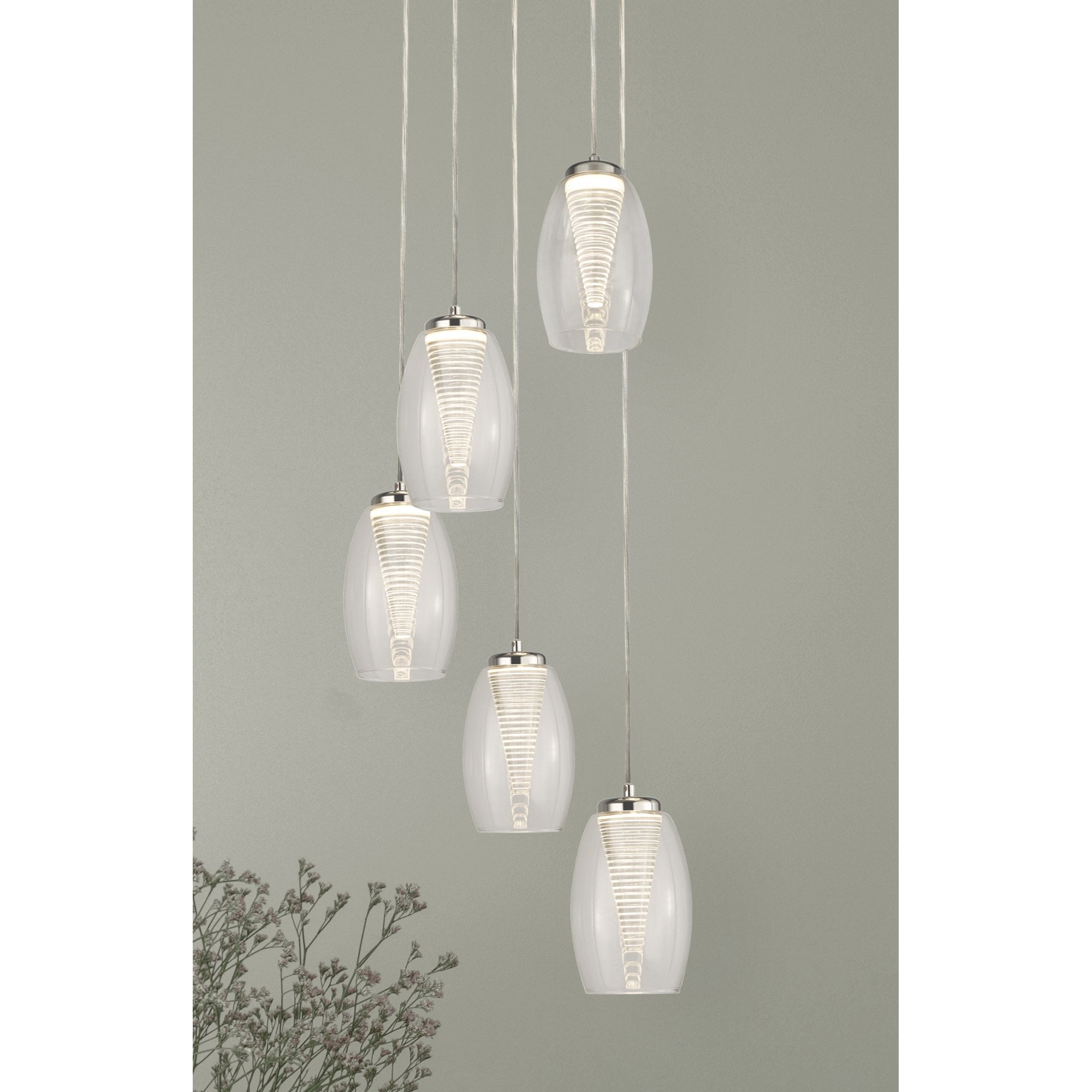 Searchlight Chapman 5 Light Ceiling Pendant - Chrome & Clear Glass
