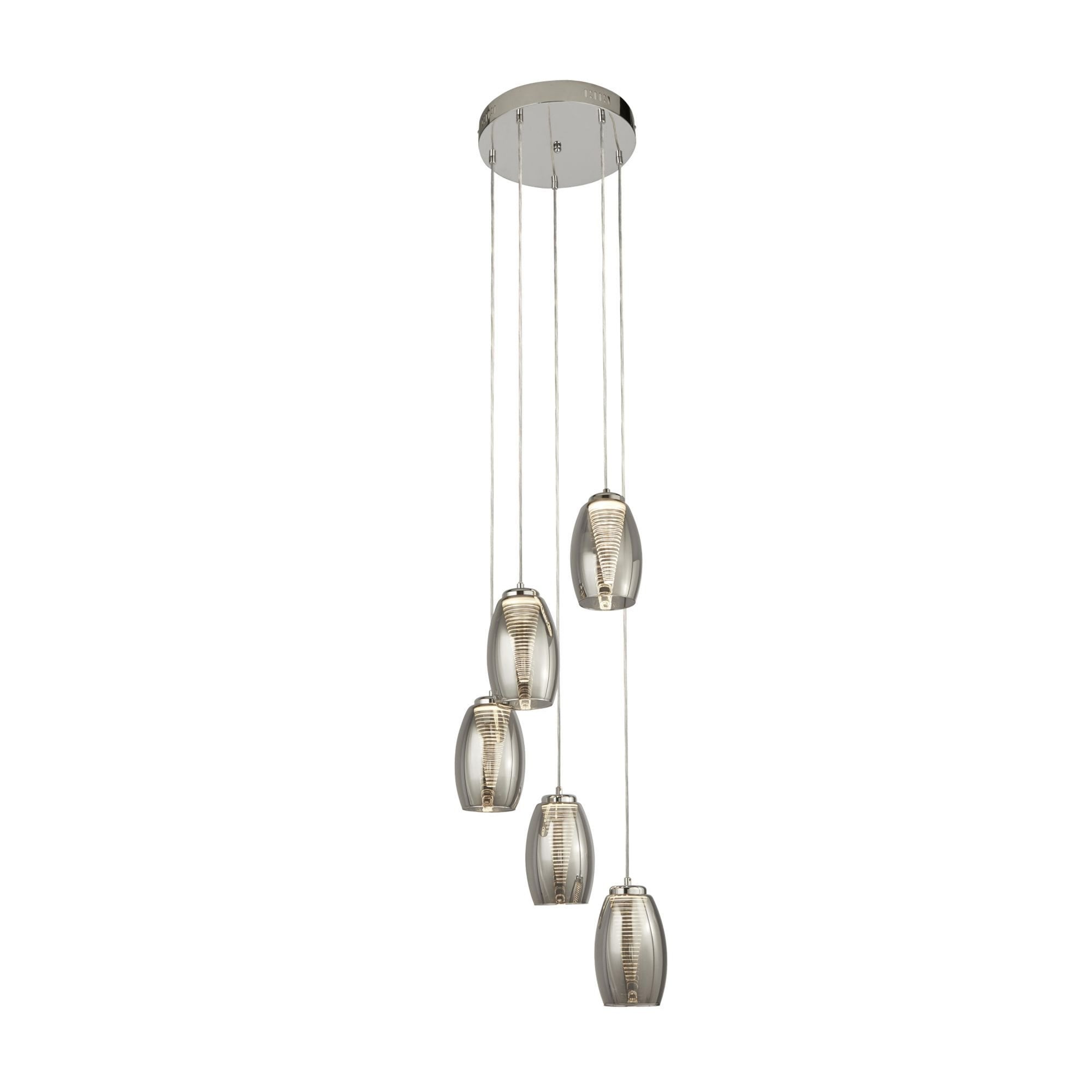 Searchlight Chapman 5 Light Ceiling Pendant - Chrome & Smoked Glass