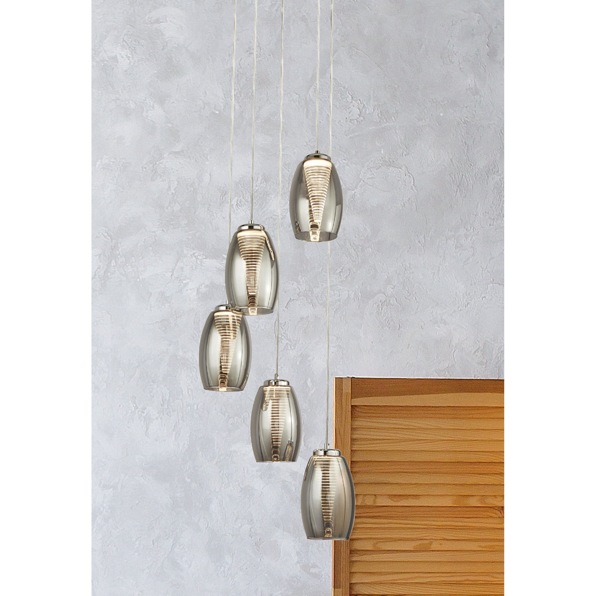 Searchlight Chapman 5 Light Ceiling Pendant - Chrome & Smoked Glass