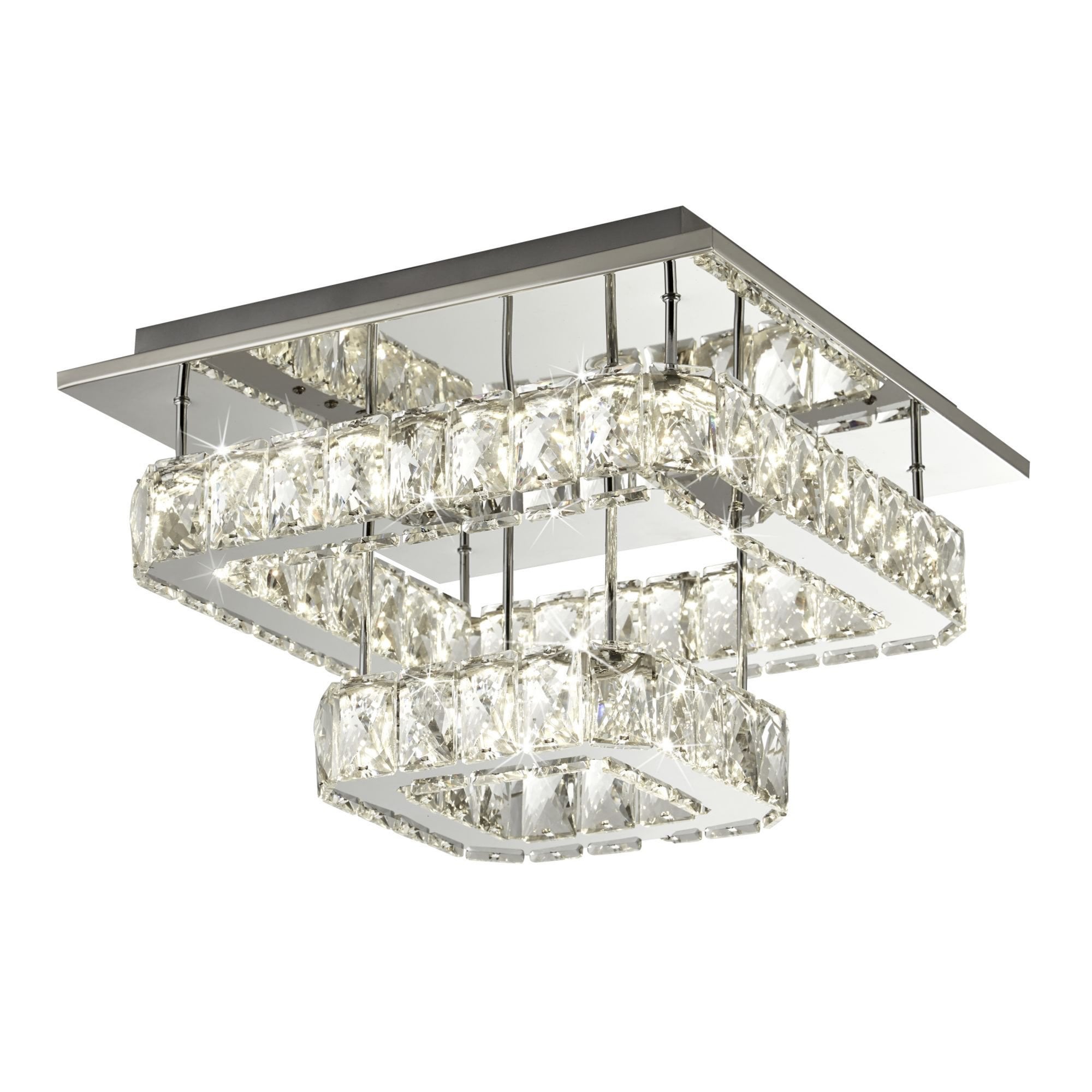 Searchlight Canarvan 2 Tier LED Ceiling Flush - Polished Chrome & Crystal