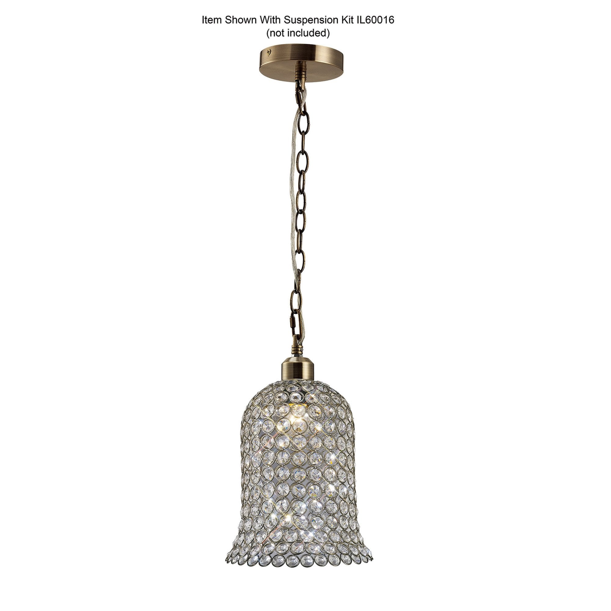 Diyas IL60031 Kudo Crystal Bell Shade - Antique Brass/Crystal - 19cm - Shade Only