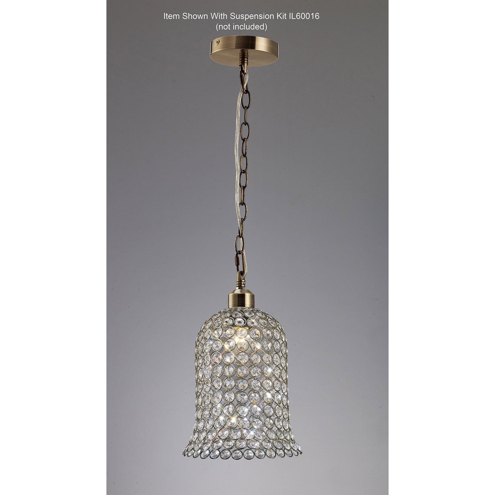 Diyas IL60031 Kudo Crystal Bell Shade - Antique Brass/Crystal - 19cm - Shade Only