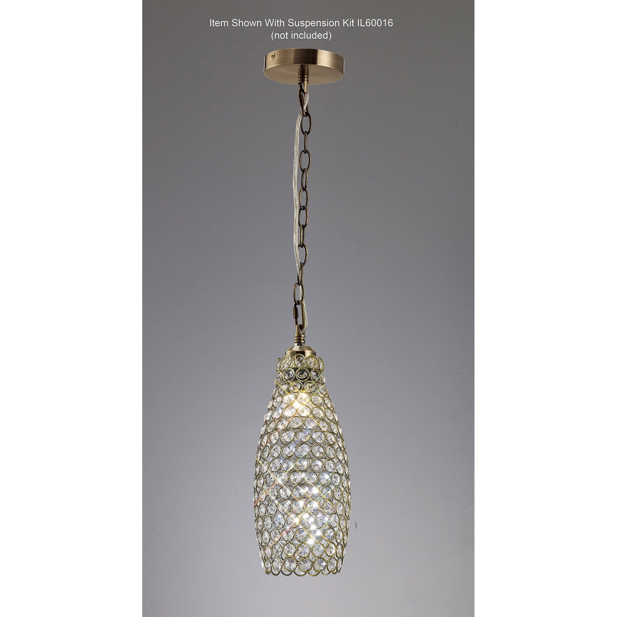 Diyas IL60033 Kudo Crystal Drum Shade - Antique Brass/Crystal - 13cm - Shade Only