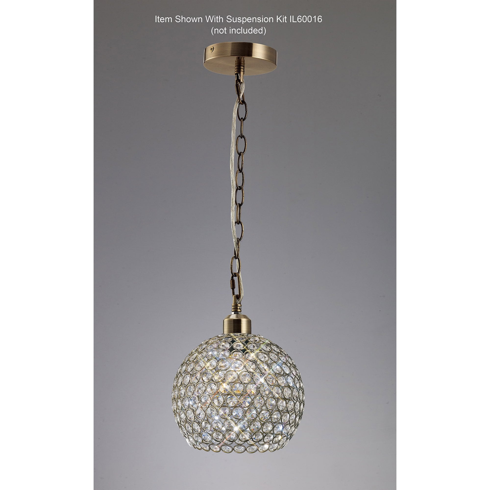 Diyas IL60032 Kudo Crystal Ball Shade - Antique Brass/Crystal - 20cm - Shade Only