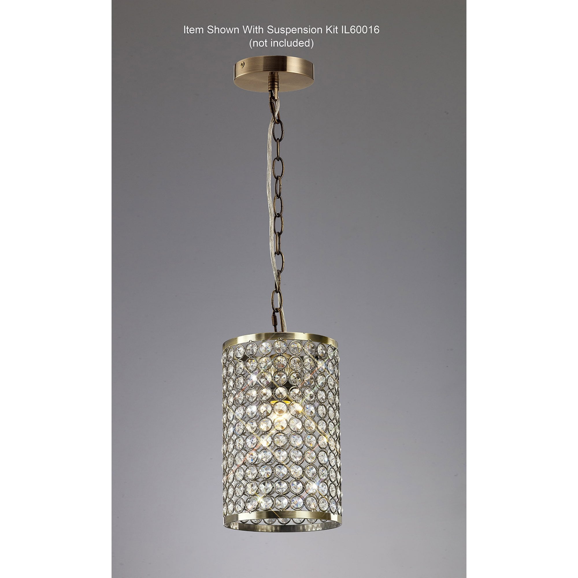 Diyas IL60030 Kudo Crystal Cylinder Shade - Antique Brass/Crystal - 15cm - Shade Only