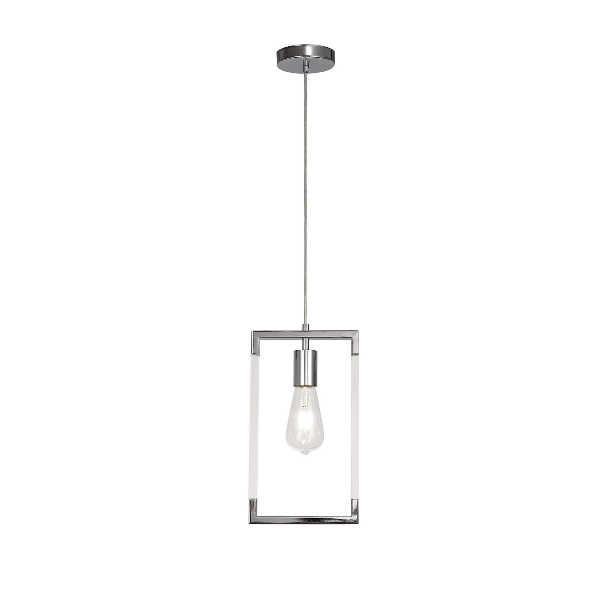 Diyas Canto Single Rectangle Pendant Single Light E27 - Polished Nickel/Acrylic