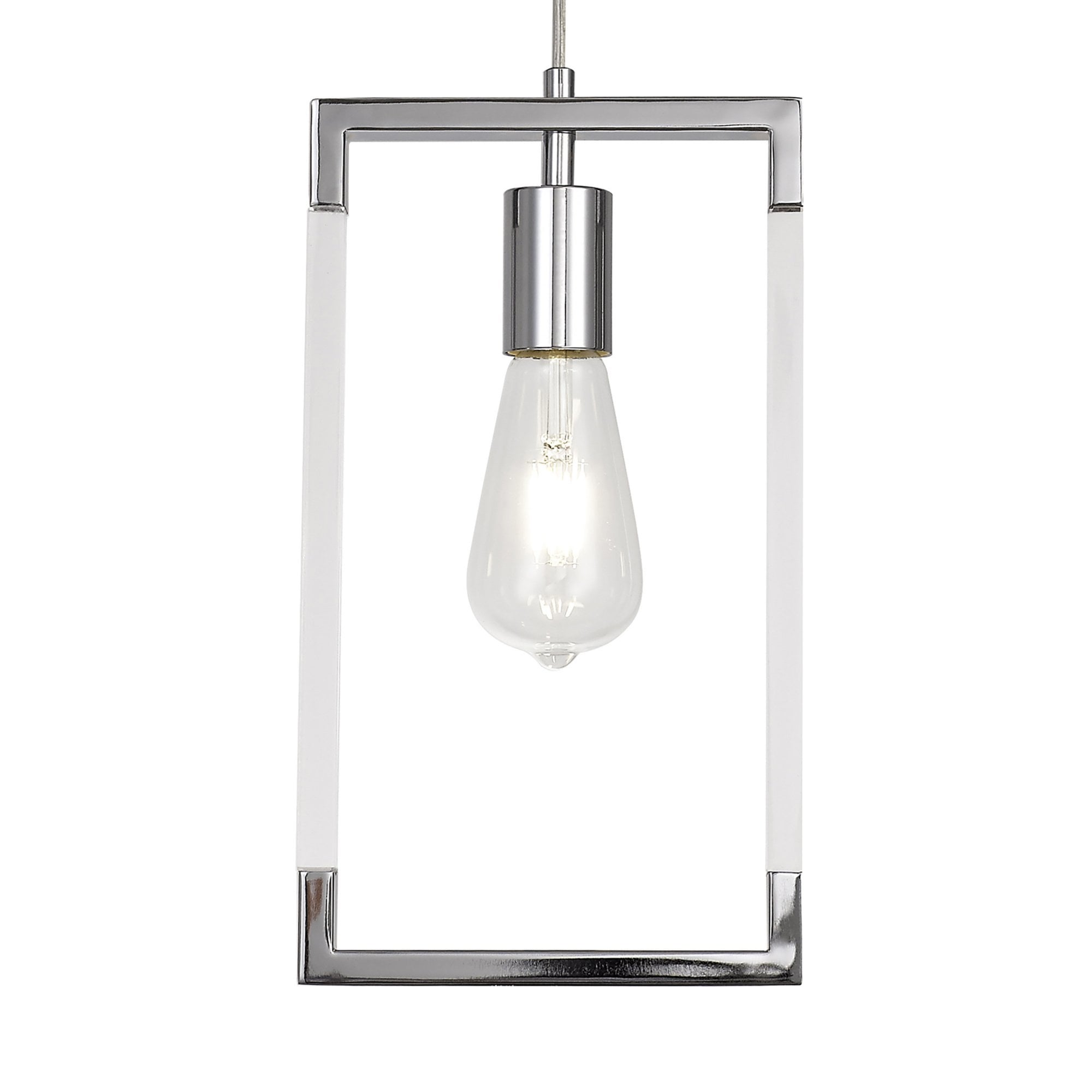 Diyas Canto Single Rectangle Pendant Single Light E27 - Polished Nickel/Acrylic