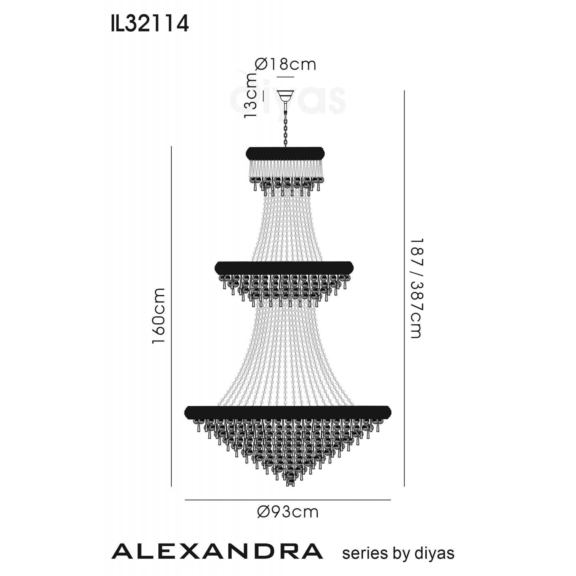 Diyas Alexandra 3 Tier 29 Light Pendant - French Gold & Crystal