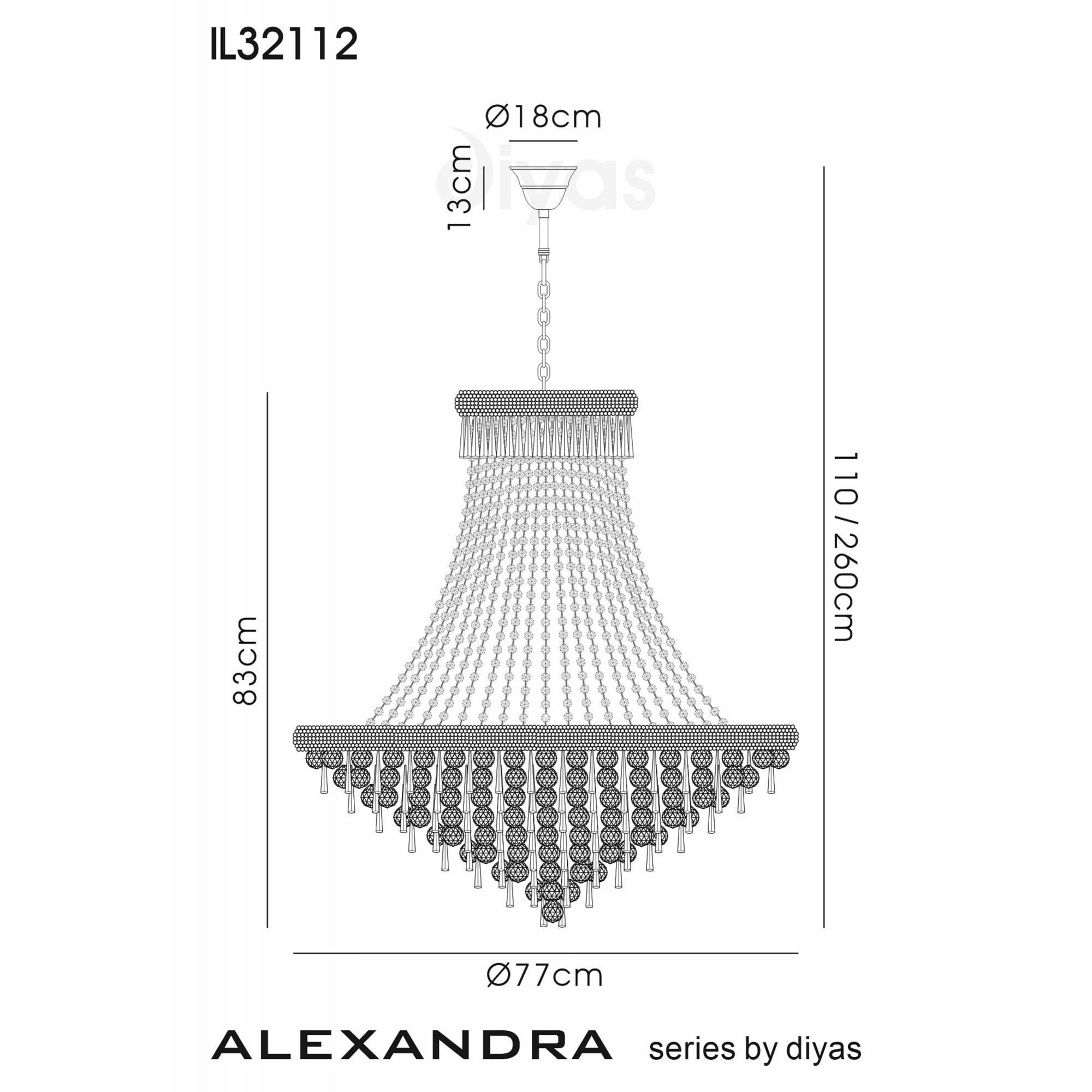 Diyas Alexandra 18 Light Pendant - French Gold & Crystal