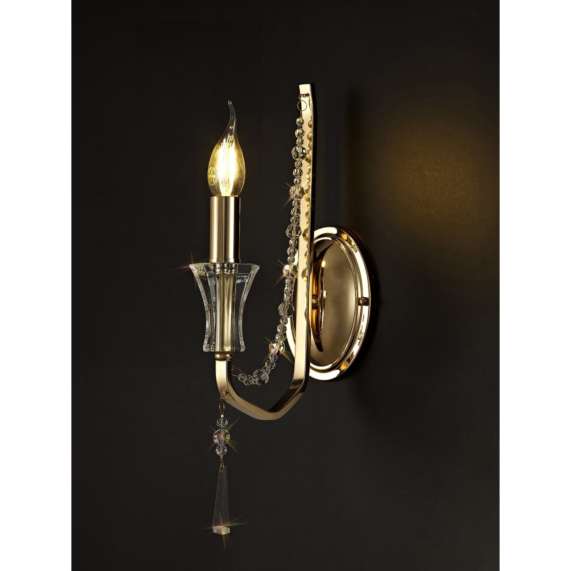 Diyas Armand Wall Lamp Single Light E14 - French Gold/Crystal
