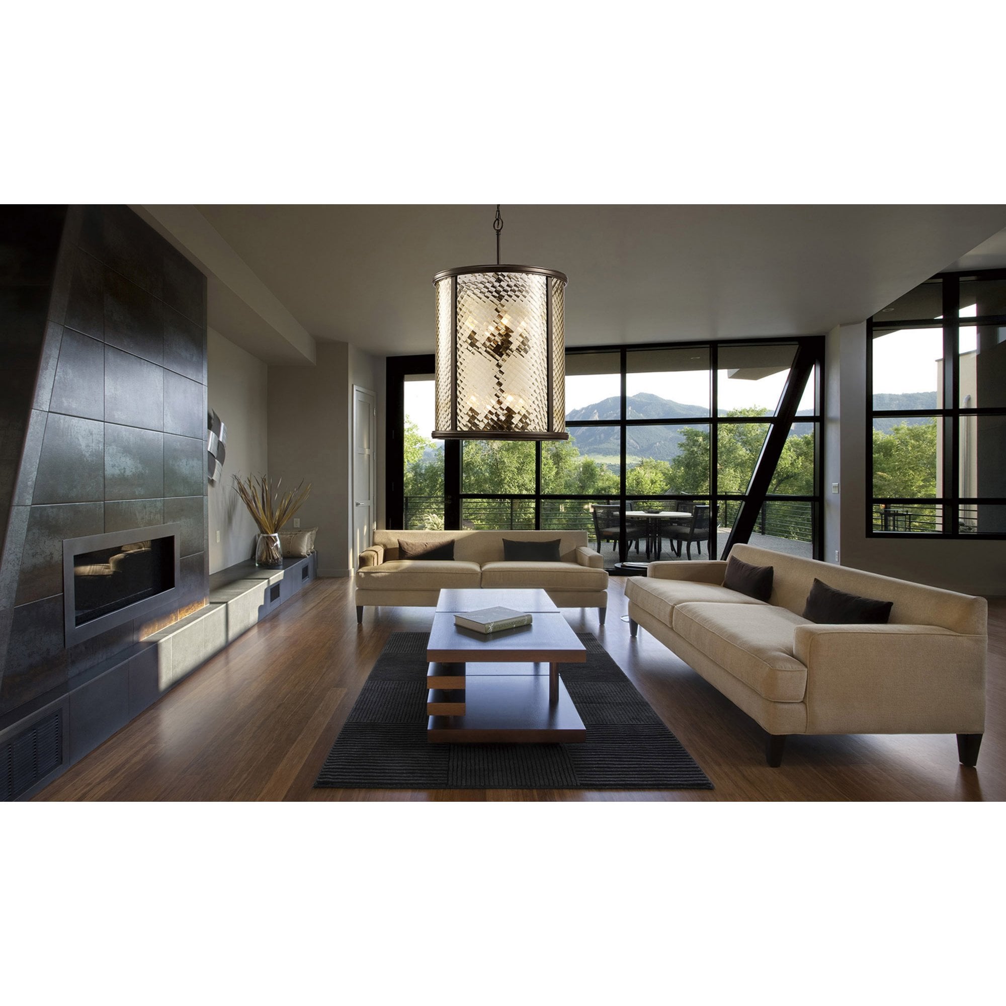 Diyas IL31678 Asia Pendant 8 Light E14 Oiled Bronze/Clear Glass