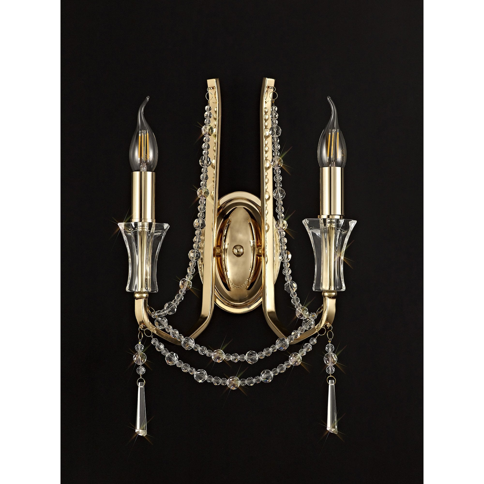 Diyas Armand Wall Lamp 2 Light E14 - French Gold/Crystal